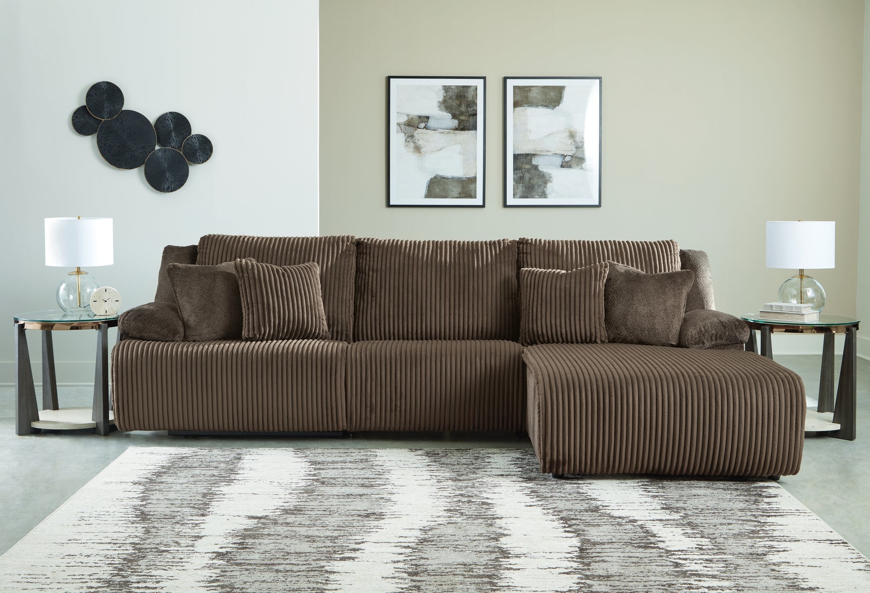Top Tier Chocolate Velvet 3-Piece Sectional Sofa Chaise