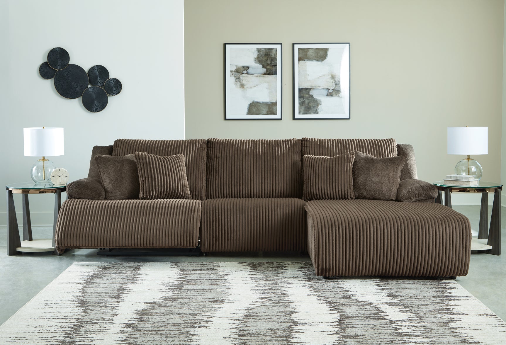 Top Tier Chocolate Velvet 3-Piece Sectional Sofa Chaise