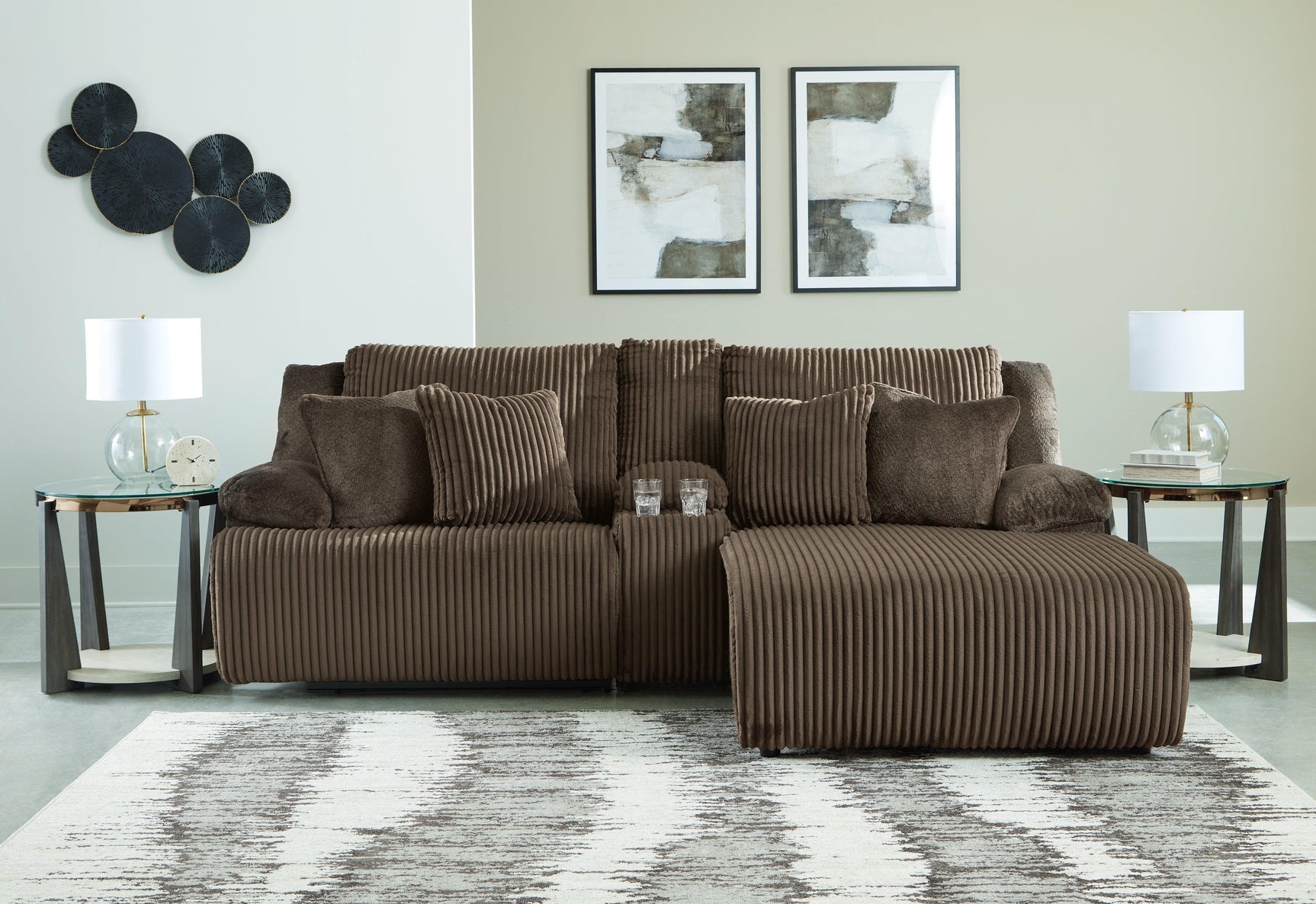 Top Tier Chocolate Velvet 3-Piece Reclining Sectional Sofa with Chaise