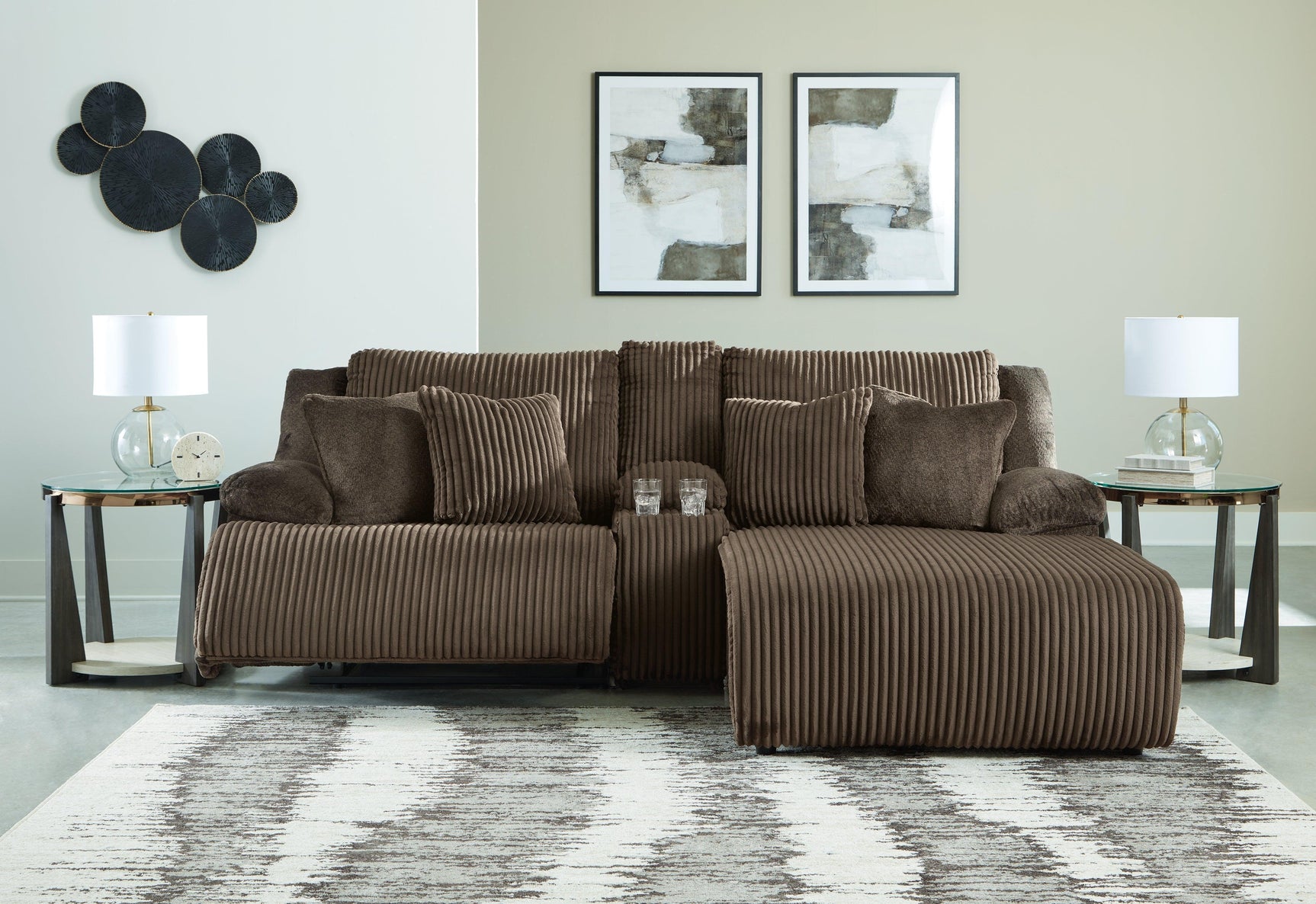 Top Tier Chocolate Velvet 3-Piece Reclining Sectional Sofa with Chaise