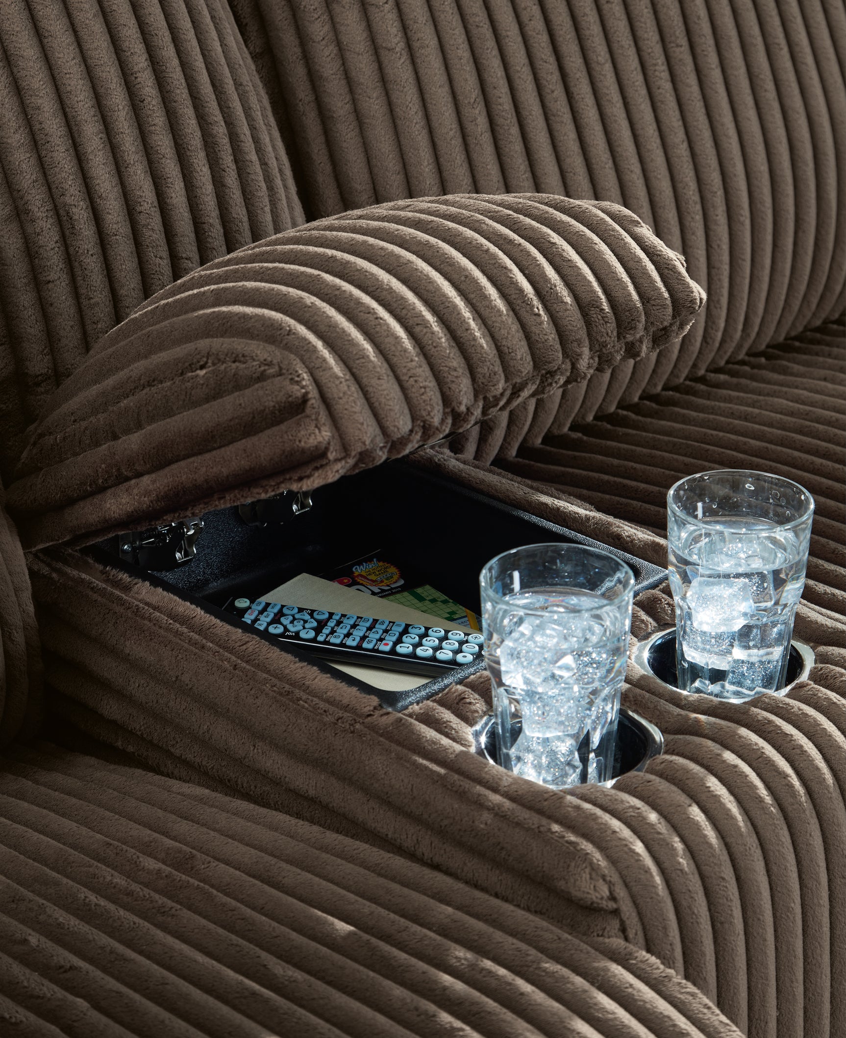 Top Tier Chocolate Velvet 4-Piece Reclining Sectional with Chaise
