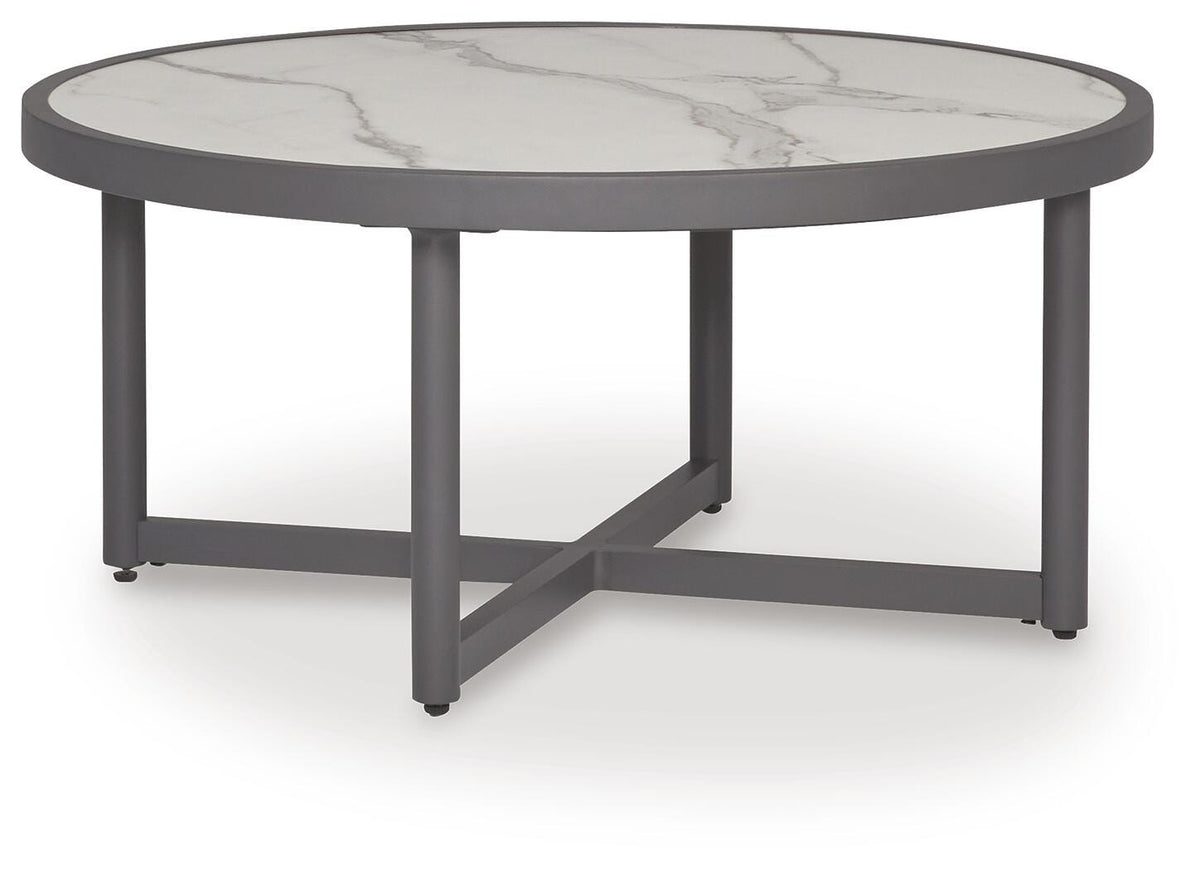 Ocean Gray Beach Outdoor Sofa and Loveseat with Coffee Table Set — angled view