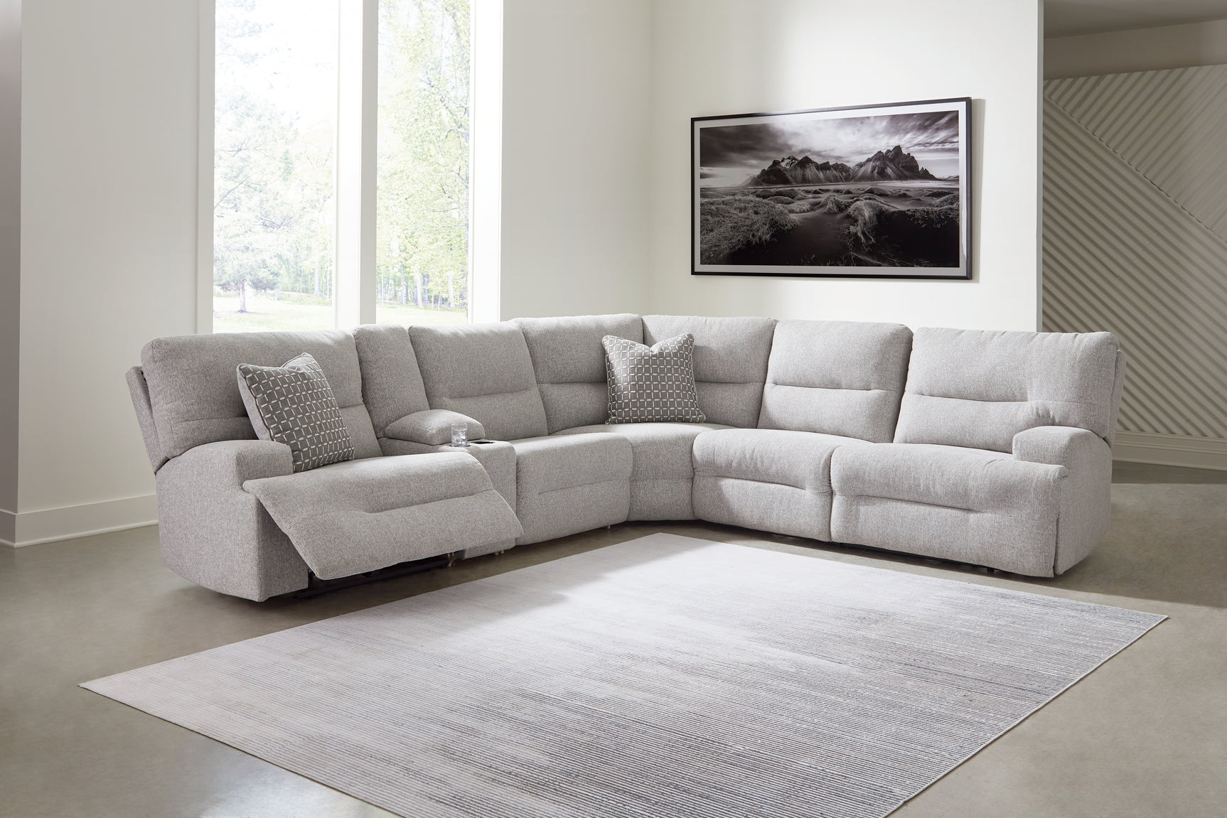 Acklen Place Pewter Performance Fabric,Next-Gen Nuvella™ 6-Piece Power Reclining Sectional