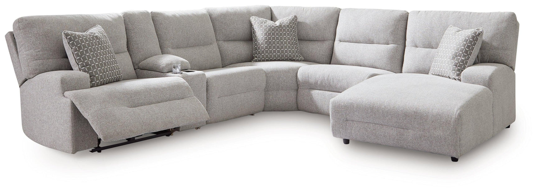 Acklen Place Pewter Performance Fabric,Next-Gen Nuvella™ 6-Piece Power Reclining Sectional with Chaise