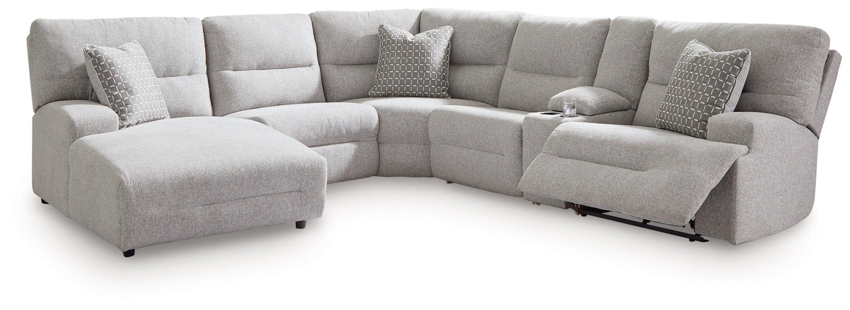 Acklen Place Pewter Performance Fabric,Next-Gen Nuvella™ 6-Piece Power Reclining Sectional with Chaise