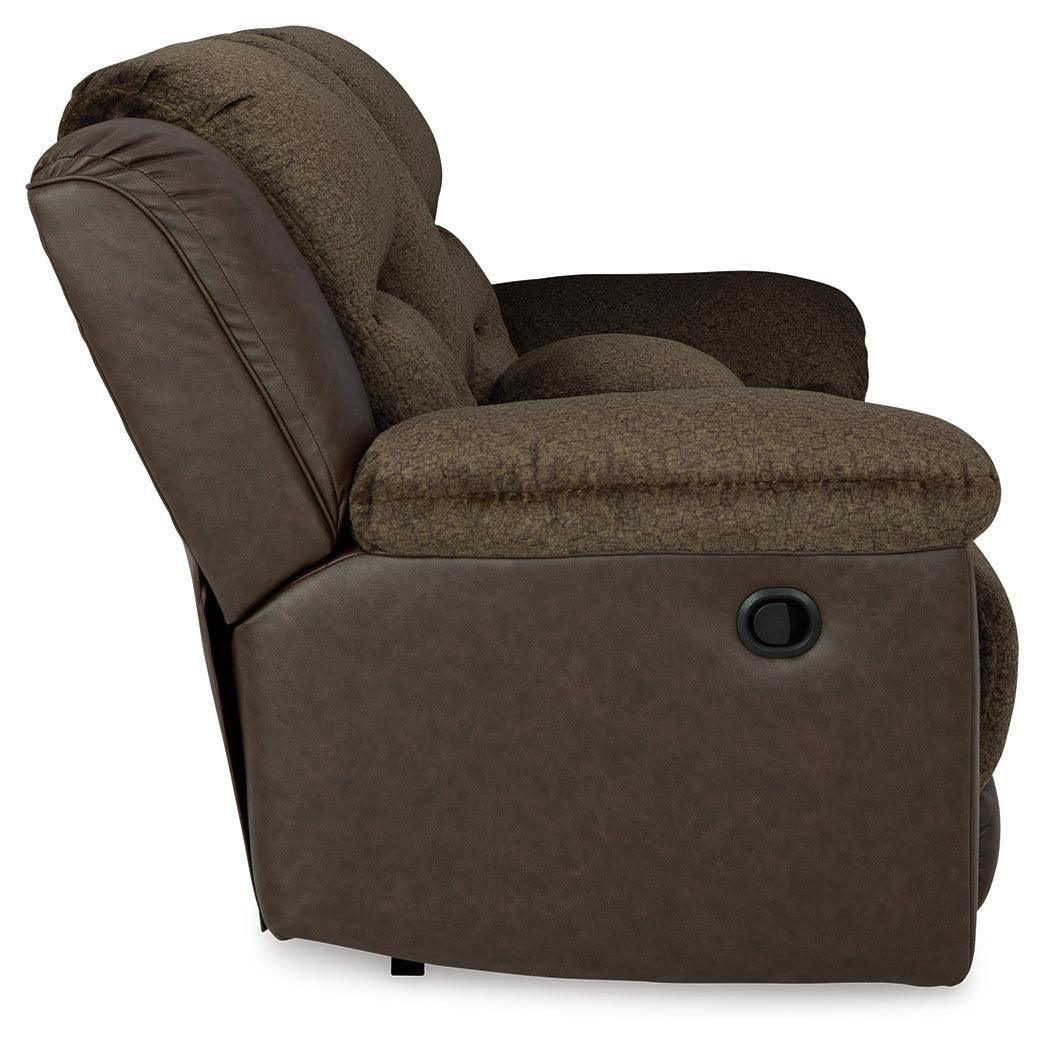 Dorman Chocolate Microfiber Reclining Loveseat with Console