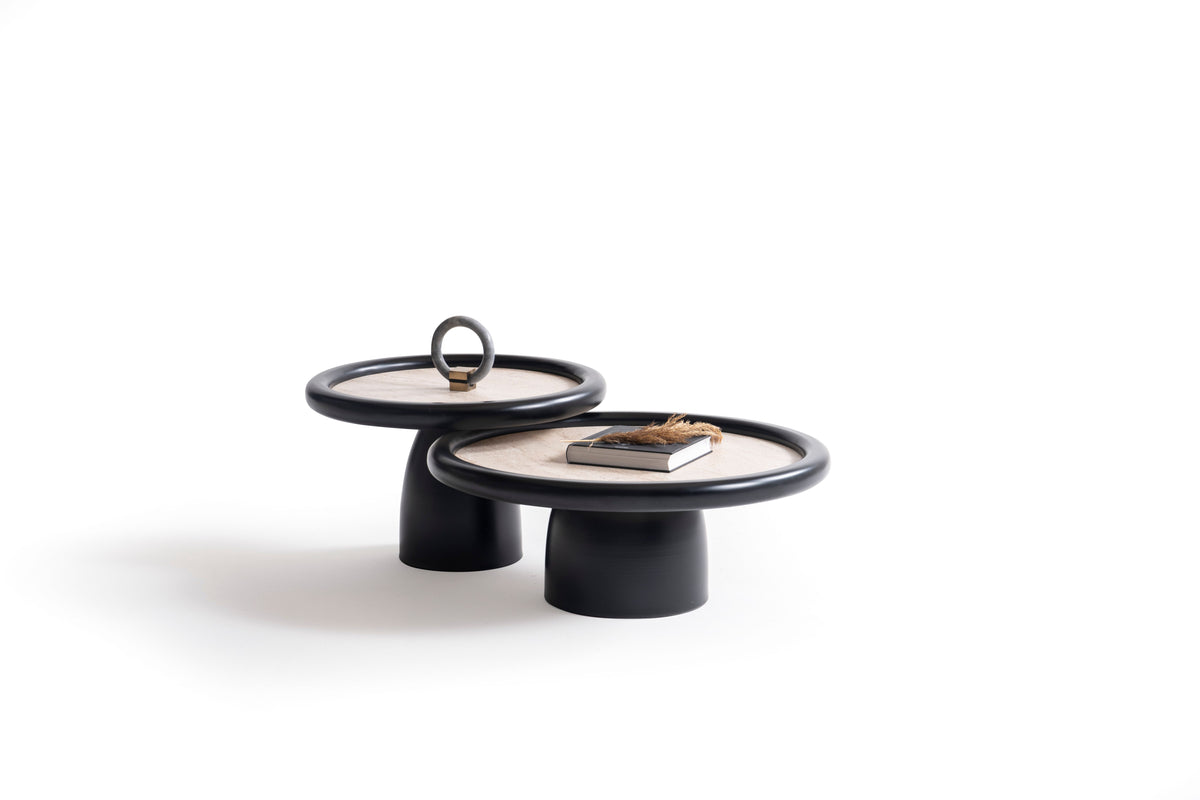 Romena Black Travertine 3-Piece Coffee Table Set