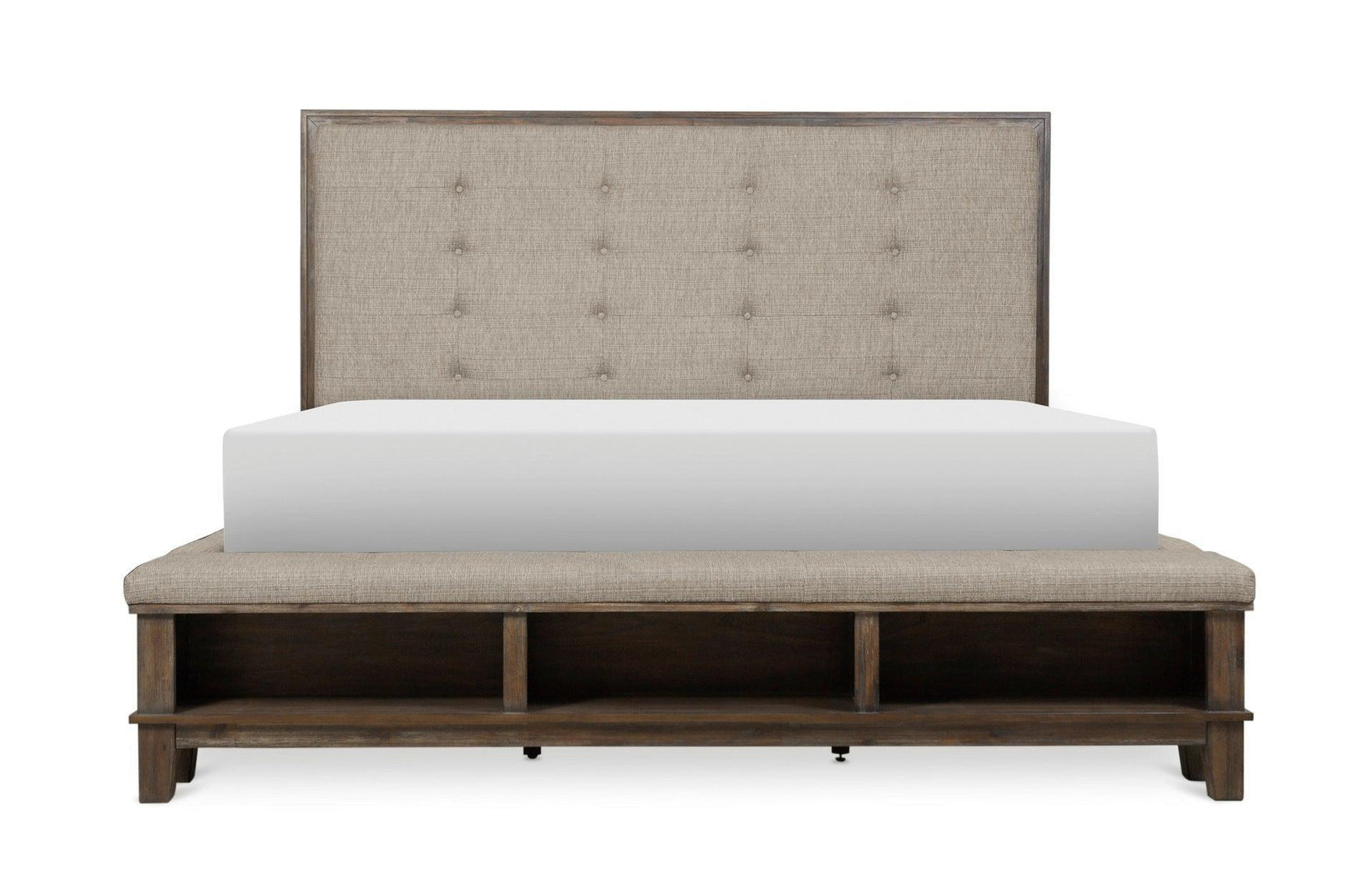 Gray Modern Traditional Solid Wood Veneers Fabric Upholstered Tufted Shelves Bedroom Set - Ella Furniture