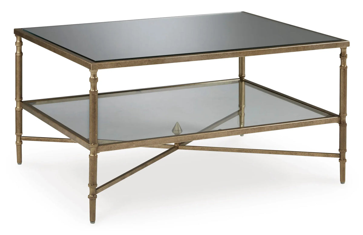 Aged Gold Mirrored Coffee Table with Glass Shelf — product view