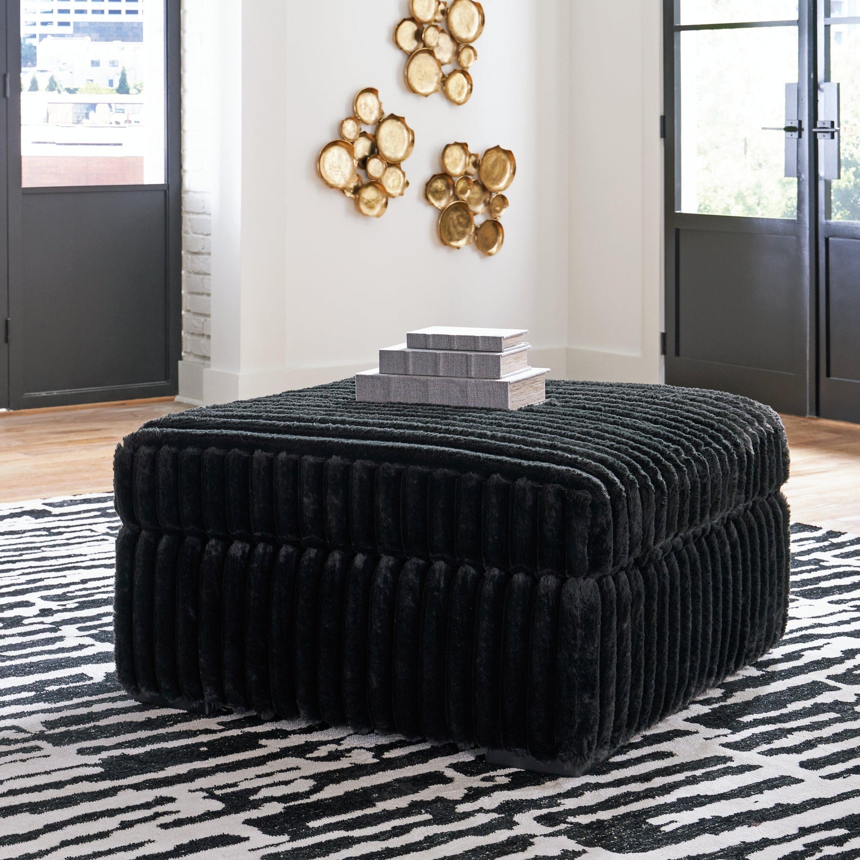 Midnight-Madness Onyx Velvet Oversized Accent Ottoman