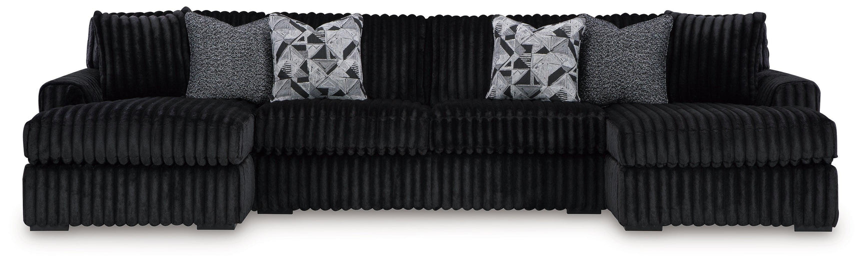 Midnight-Madness Onyx Velvet 3-Piece Sectional with Chaise