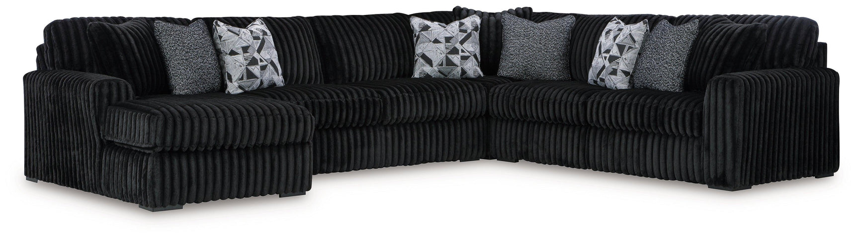 Midnight-Madness Onyx Velvet 4-Piece Sectional with Chaise