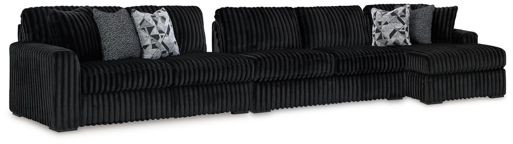 Midnight-Madness Onyx Velvet 3-Piece Sectional with Chaise