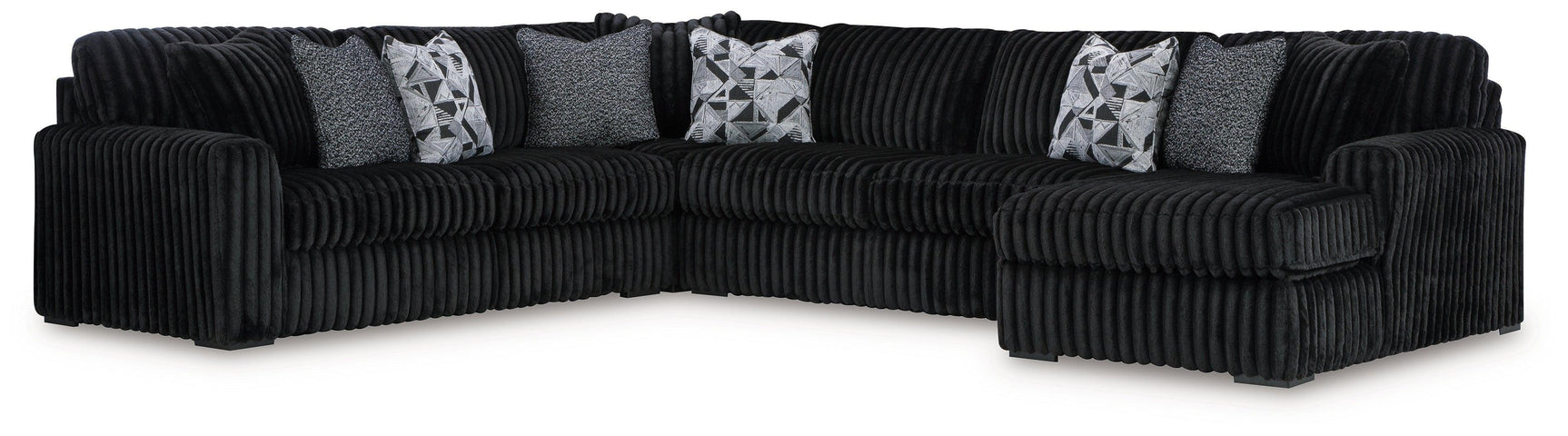 Midnight-Madness Onyx Velvet 4-Piece Sectional with Chaise