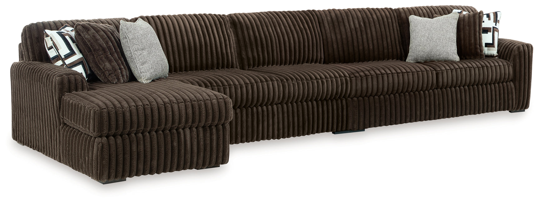 Midnight-Madness Chocolate Velvet 3-Piece Sectional with Chaise