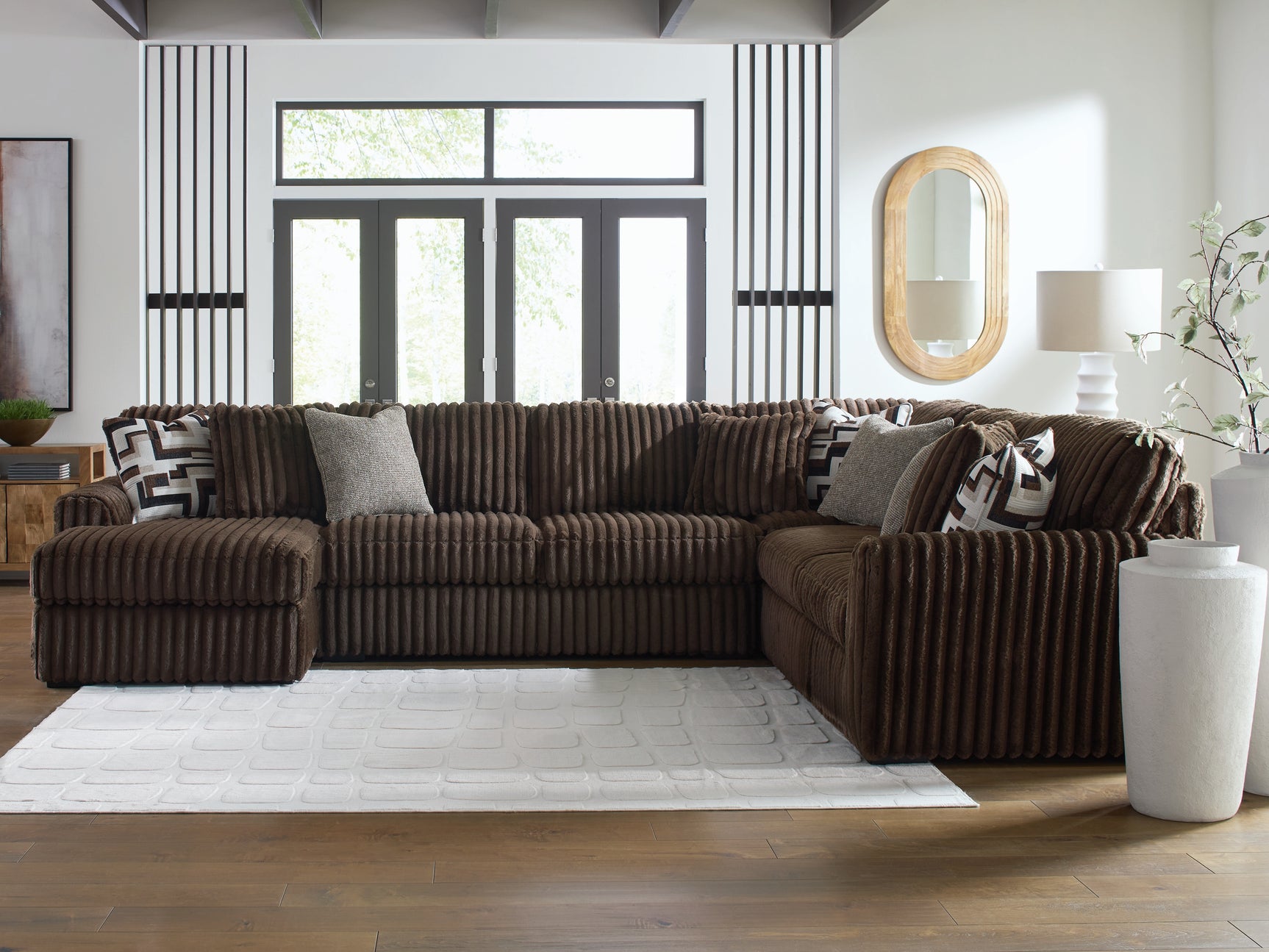 Midnight-Madness Chocolate Velvet 4-Piece Sectional with Chaise