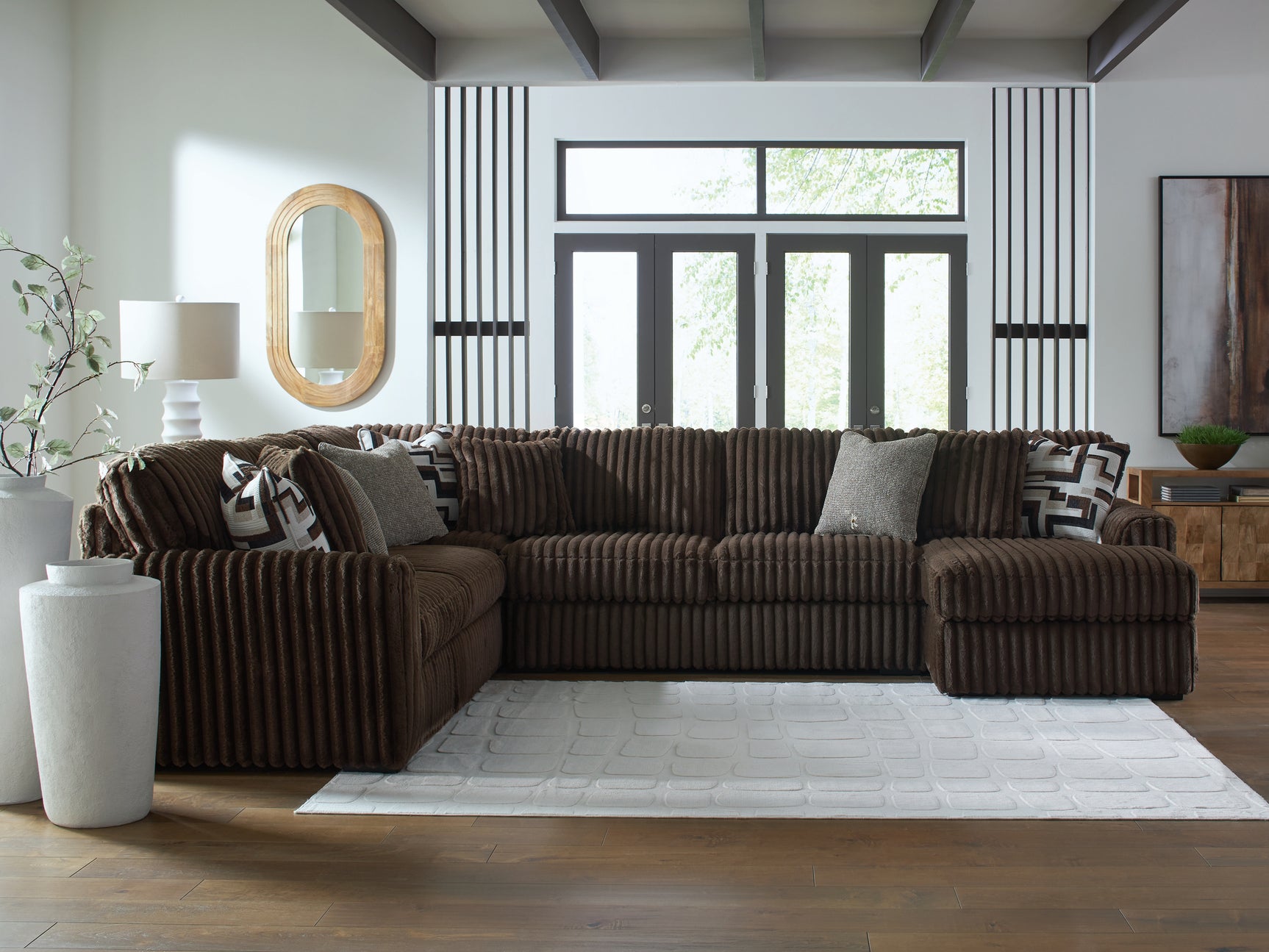 Midnight-Madness Chocolate Velvet 4-Piece Sectional with Chaise