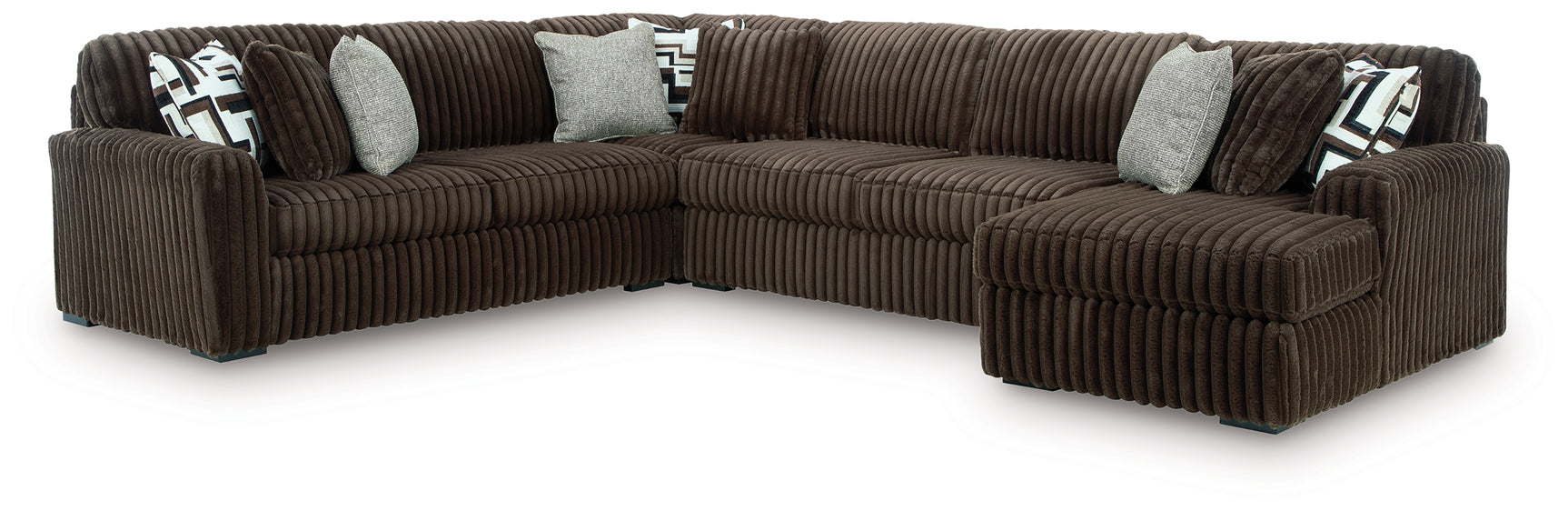 Midnight-Madness Chocolate Velvet 4-Piece Sectional with Chaise