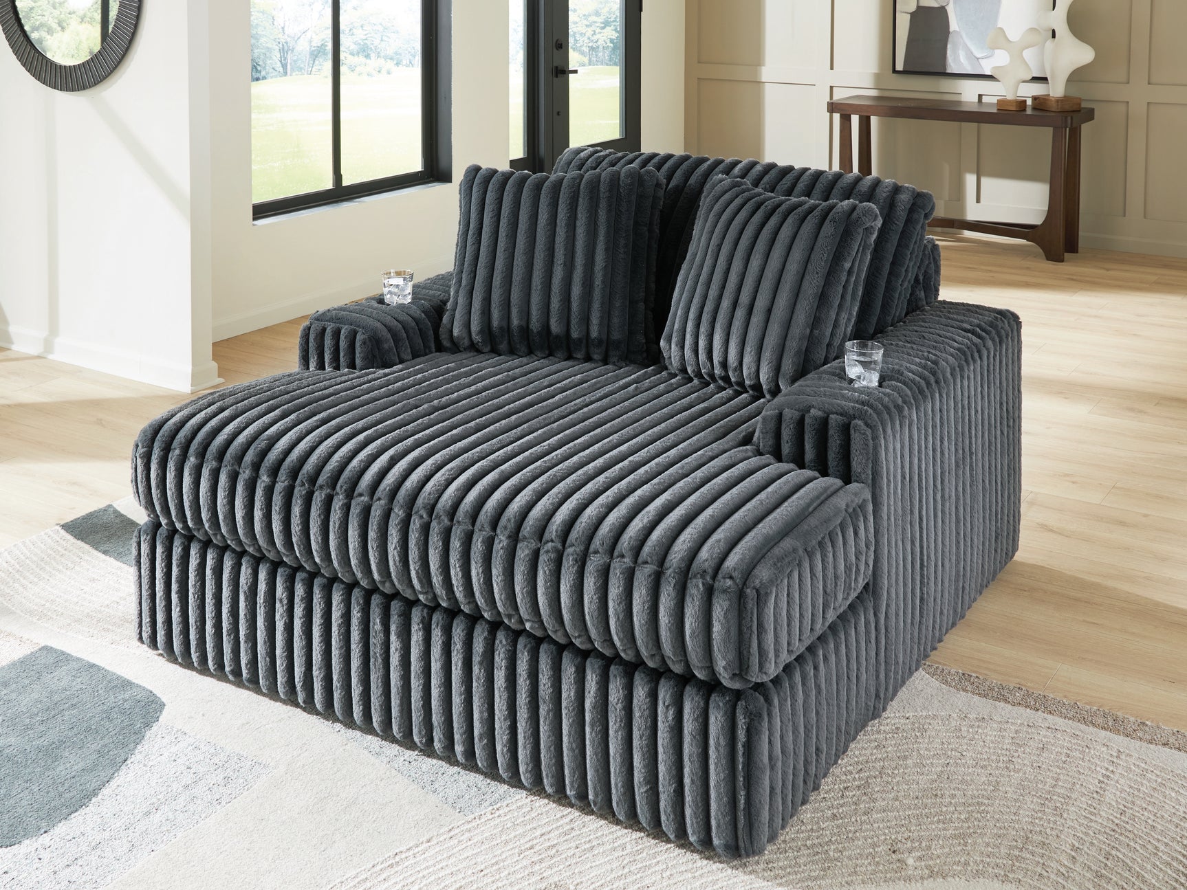 Midnight-Madness Gunmetal Velvet Oversized Chaise