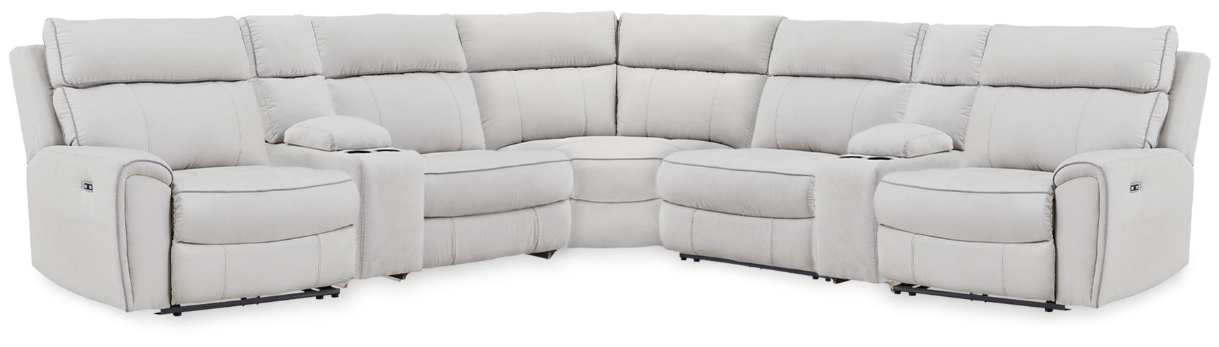 Social Pointe Pearl/Ash Chenille 7-Piece Reclining Sectional with Storage Consoles