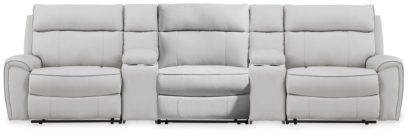 Social Pointe Pearl/Ash Chenille 5-Piece Reclining Sectional with Storage Consoles