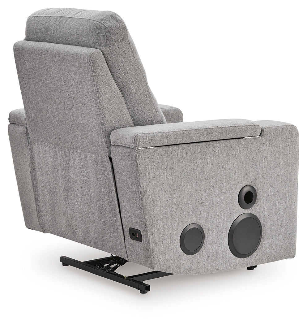 Pineland Pewter Performance Fabric,Next-Gen Nuvella™ Power Glider Recliner with Audio System