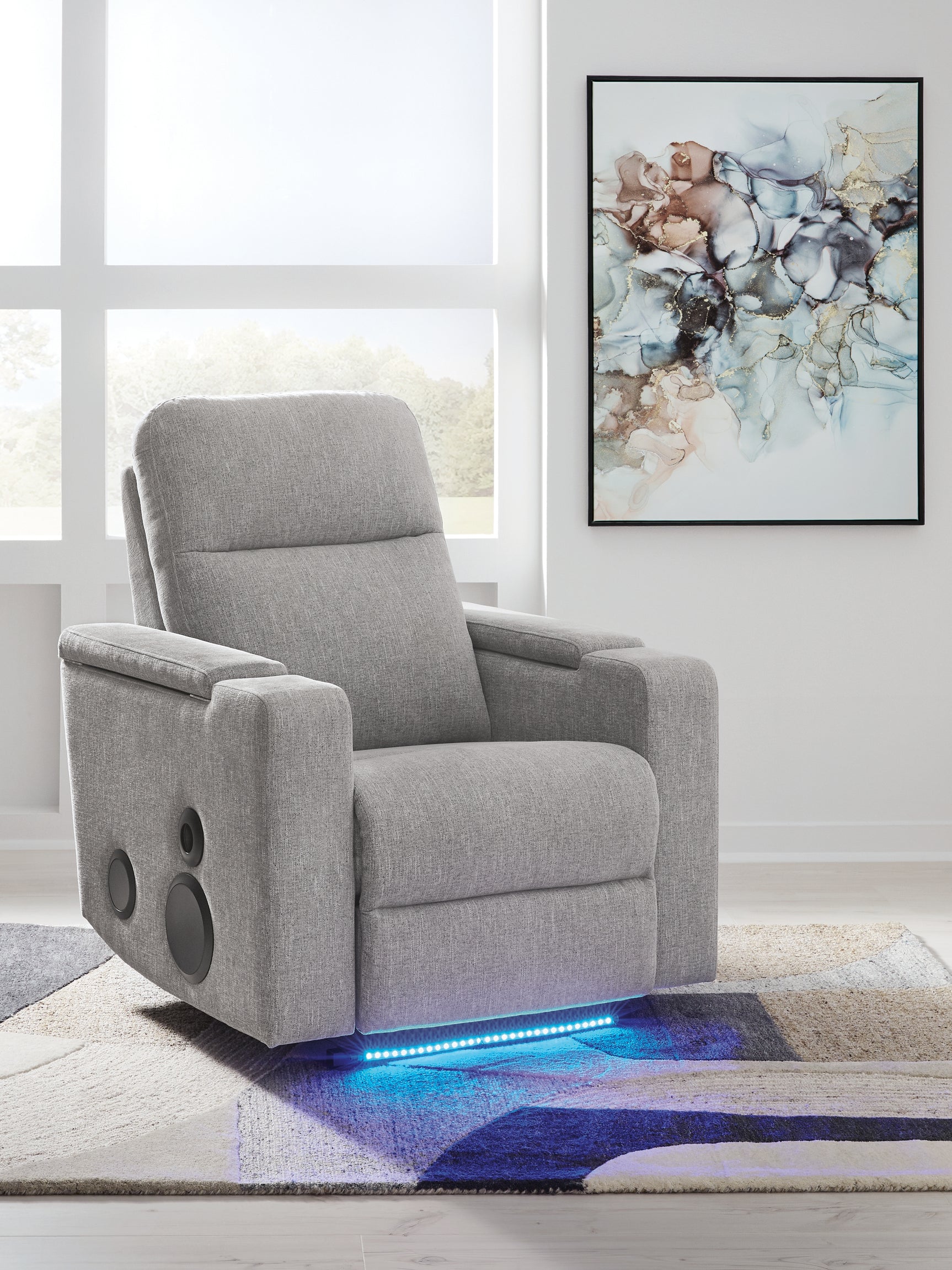Pineland Pewter Performance Fabric,Next-Gen Nuvella™ Power Glider Recliner with Audio System