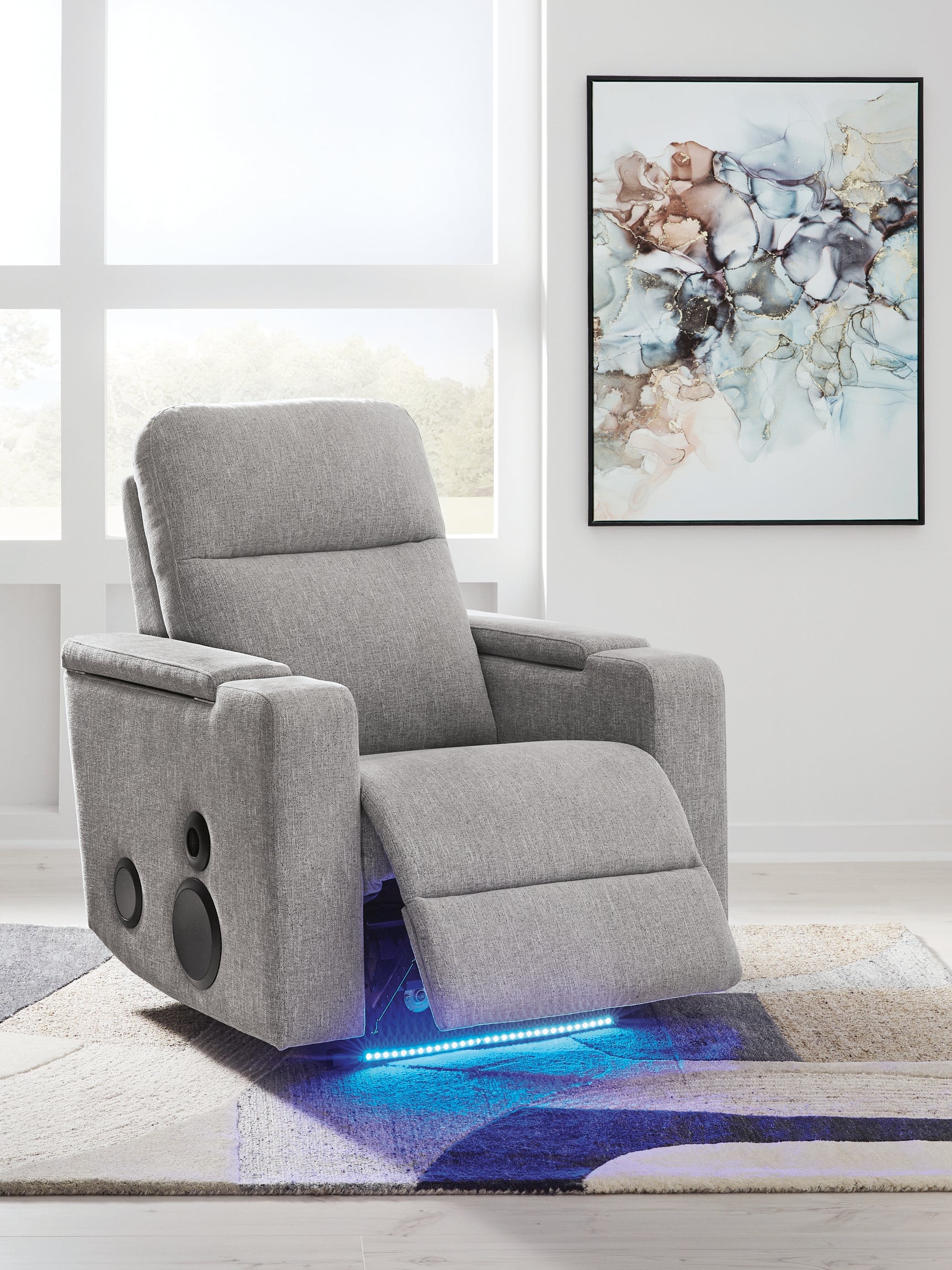 Pineland Pewter Performance Fabric,Next-Gen Nuvella™ Power Glider Recliner with Audio System