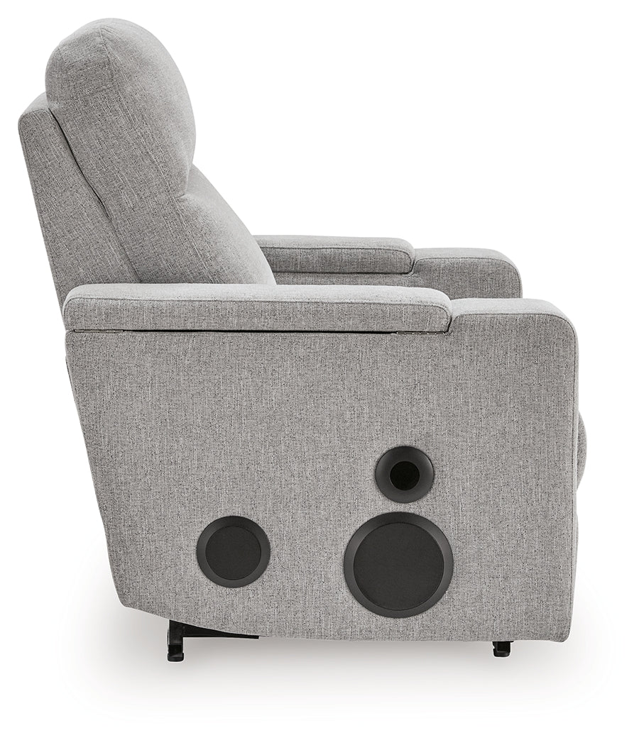 Pineland Pewter Performance Fabric,Next-Gen Nuvella™ Power Glider Recliner with Audio System