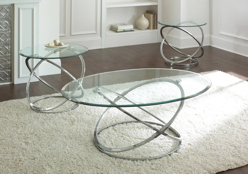 Chrome Round Coffee Table with Two End Tables — product view