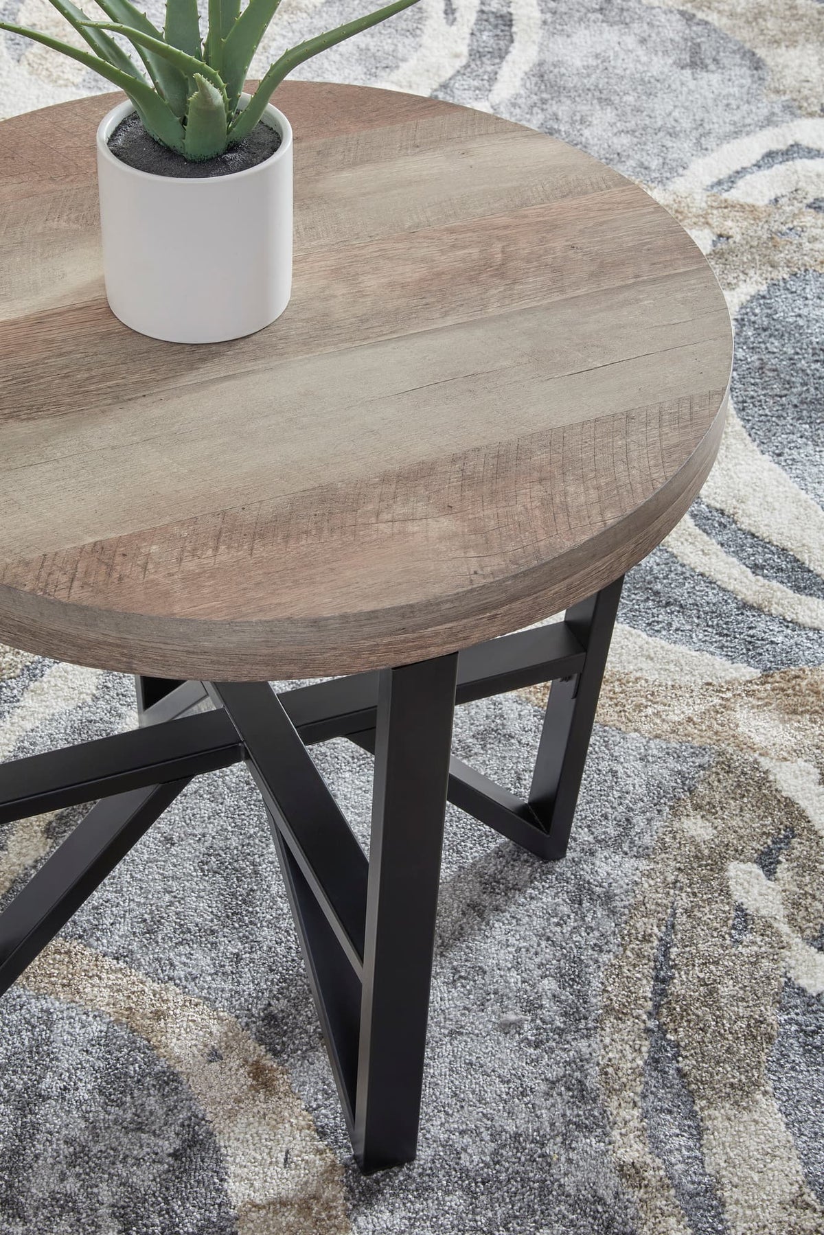 Round Grayish Brown and Black Coffee Table Set — product image 3