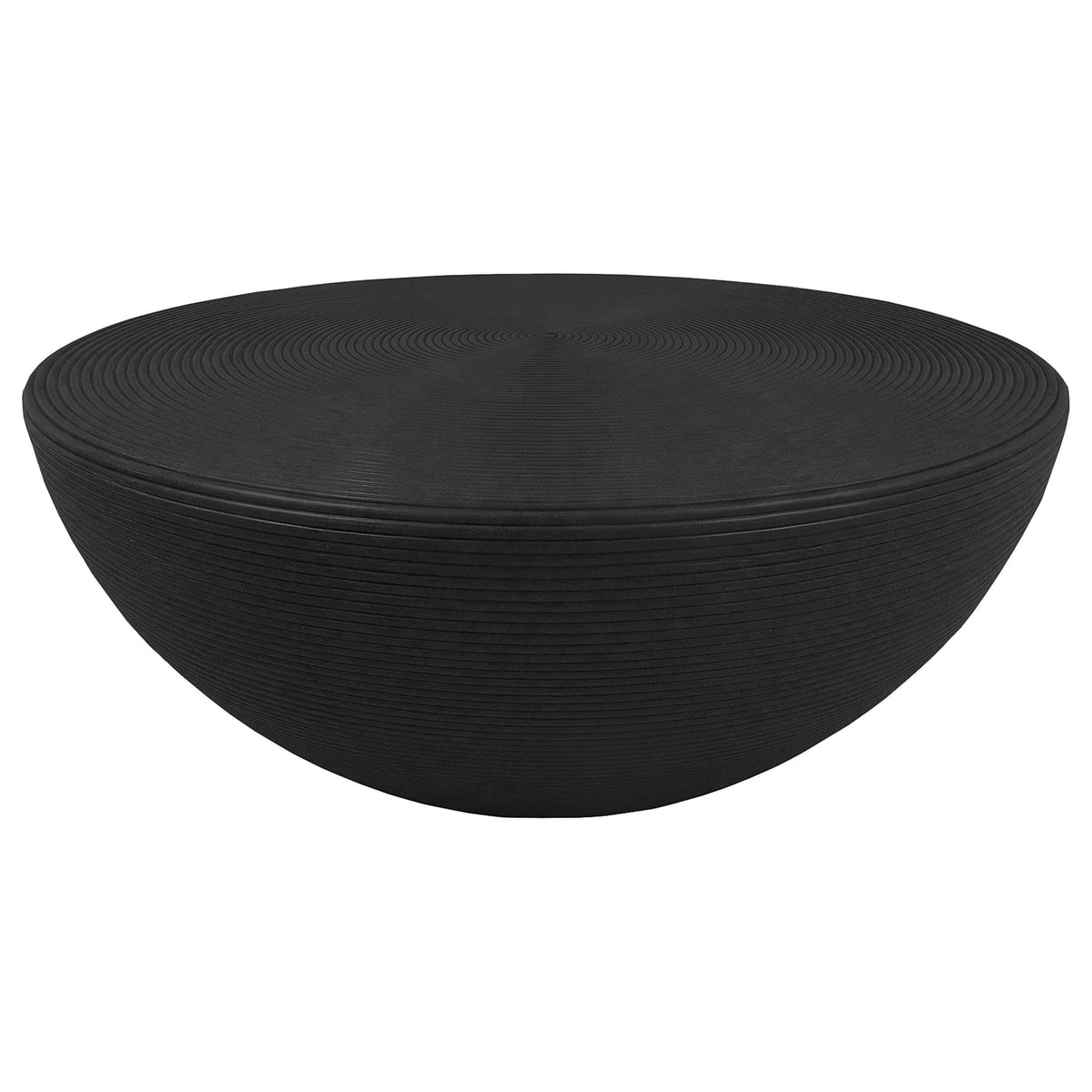 Macedo Round Ribbed Rattan Drum Coffee Table Black — product view