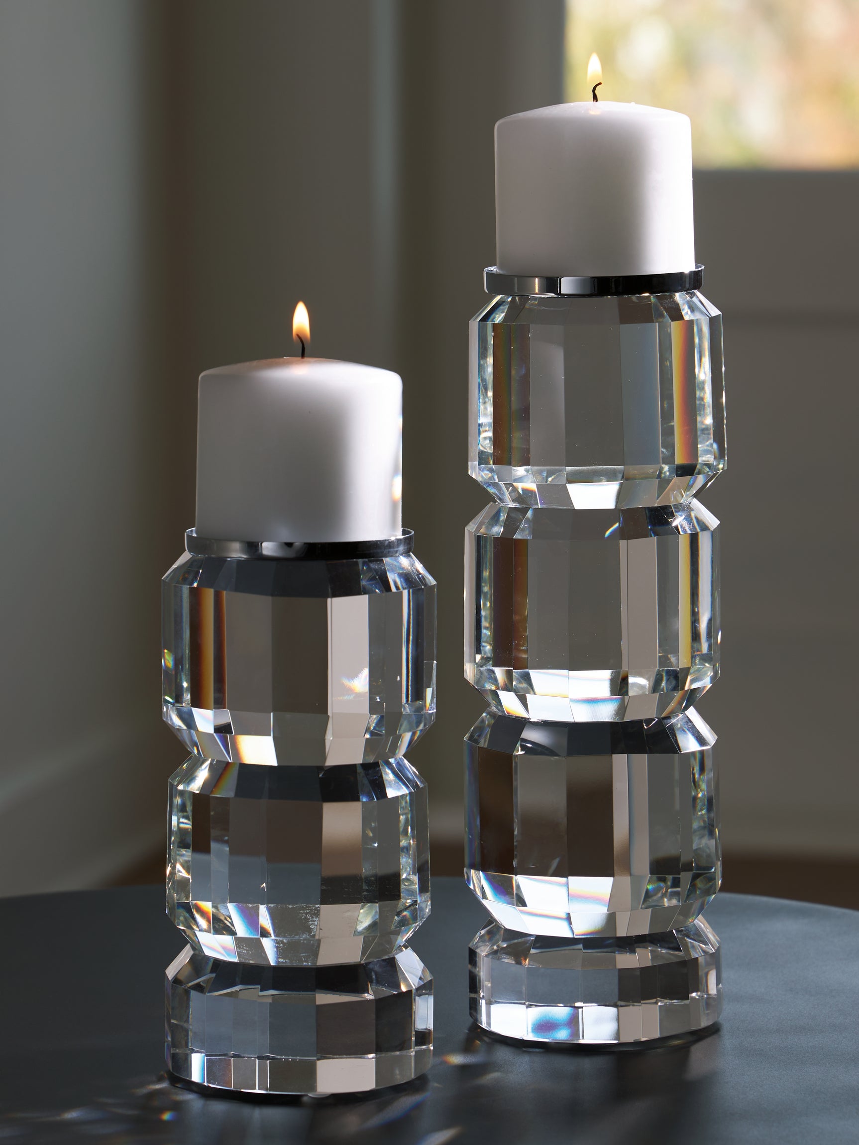 Brentley Clear/Silver Finish Candle Holder Set (Set of 2)
