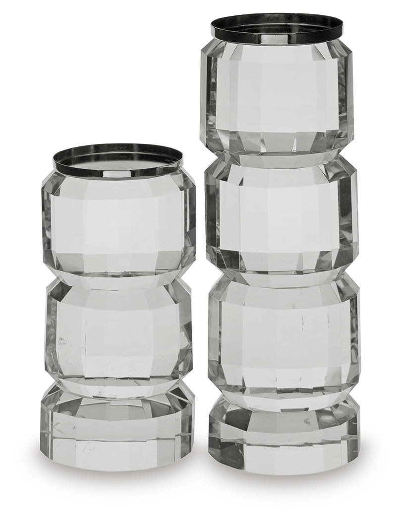 Brentley Clear/Silver Finish Candle Holder Set (Set of 2)
