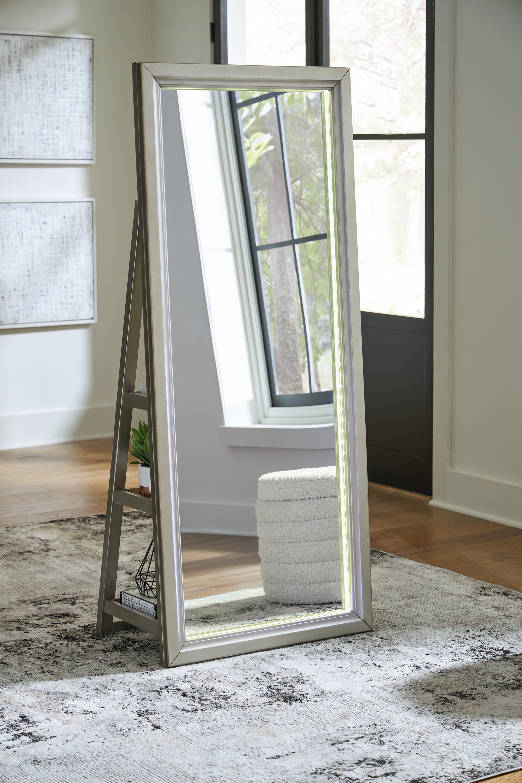 Evesen Champagne Floor Standing Mirror/Storage