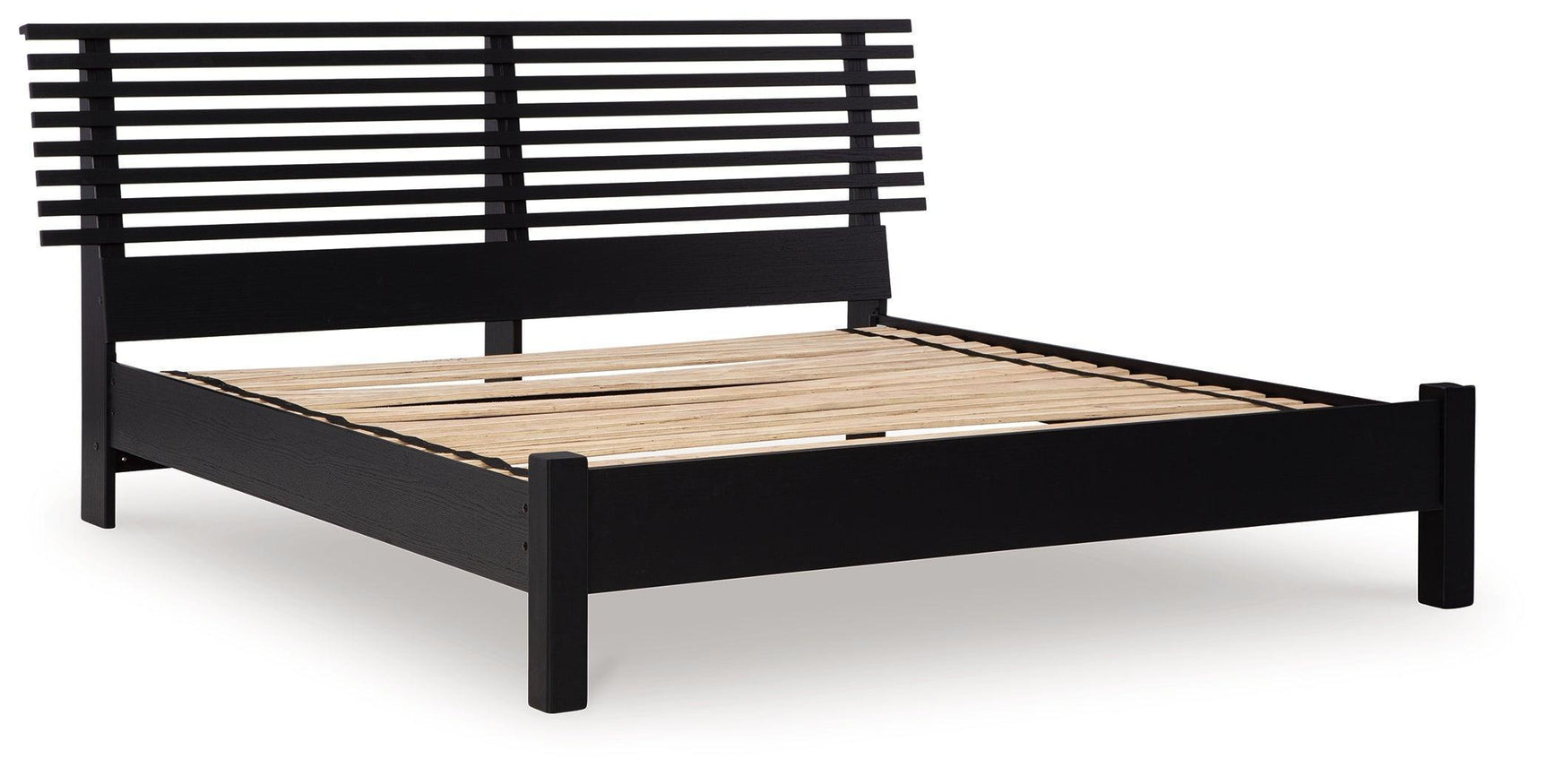 Danziar Matte Black Queen Slat Panel Bed