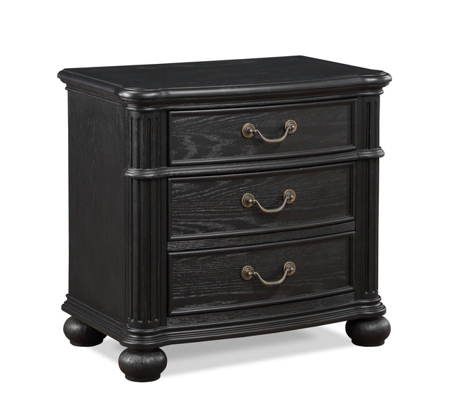 Kingsbury Black Modern Contemporary Solid Wood And Veneers 3-Drawers Night Stand - Ella Furniture