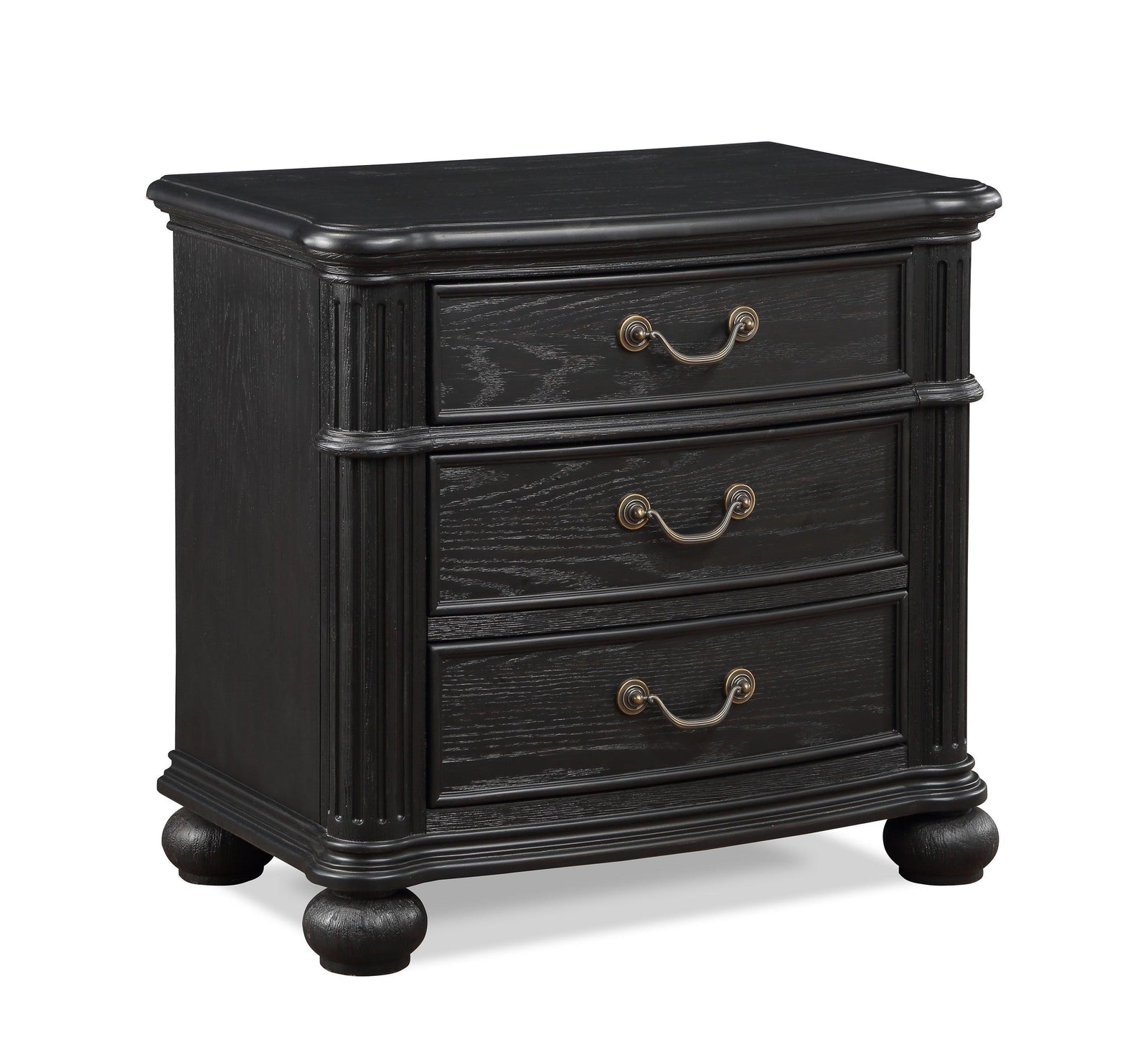Kingsbury Black Modern Contemporary Solid Wood And Veneers 3-Drawers Night Stand - Ella Furniture