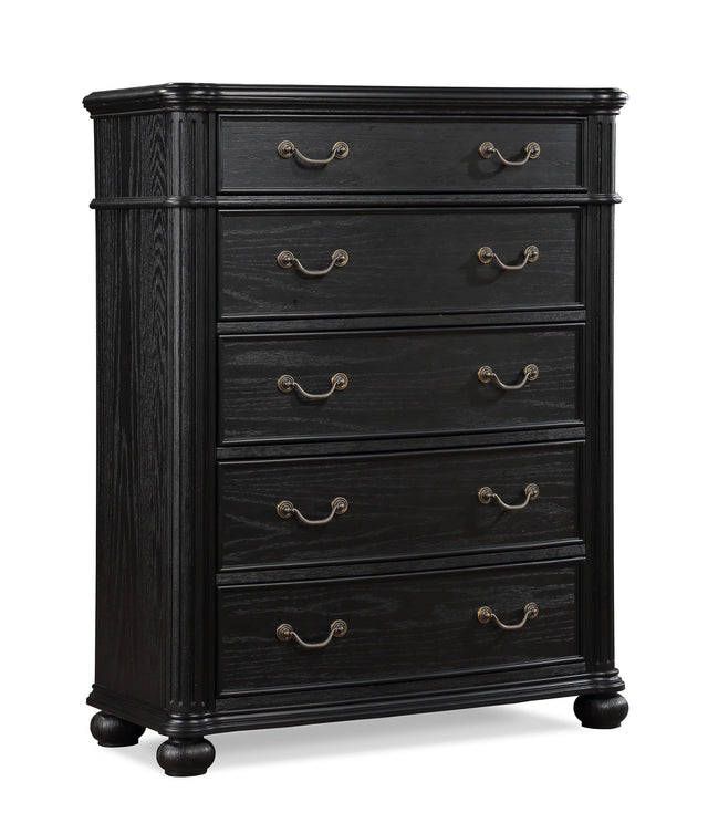 Kingsbury Black Modern Contemporary Solid Wood And Veneers 5-Drawers Handle Accent Chest - Ella Furniture