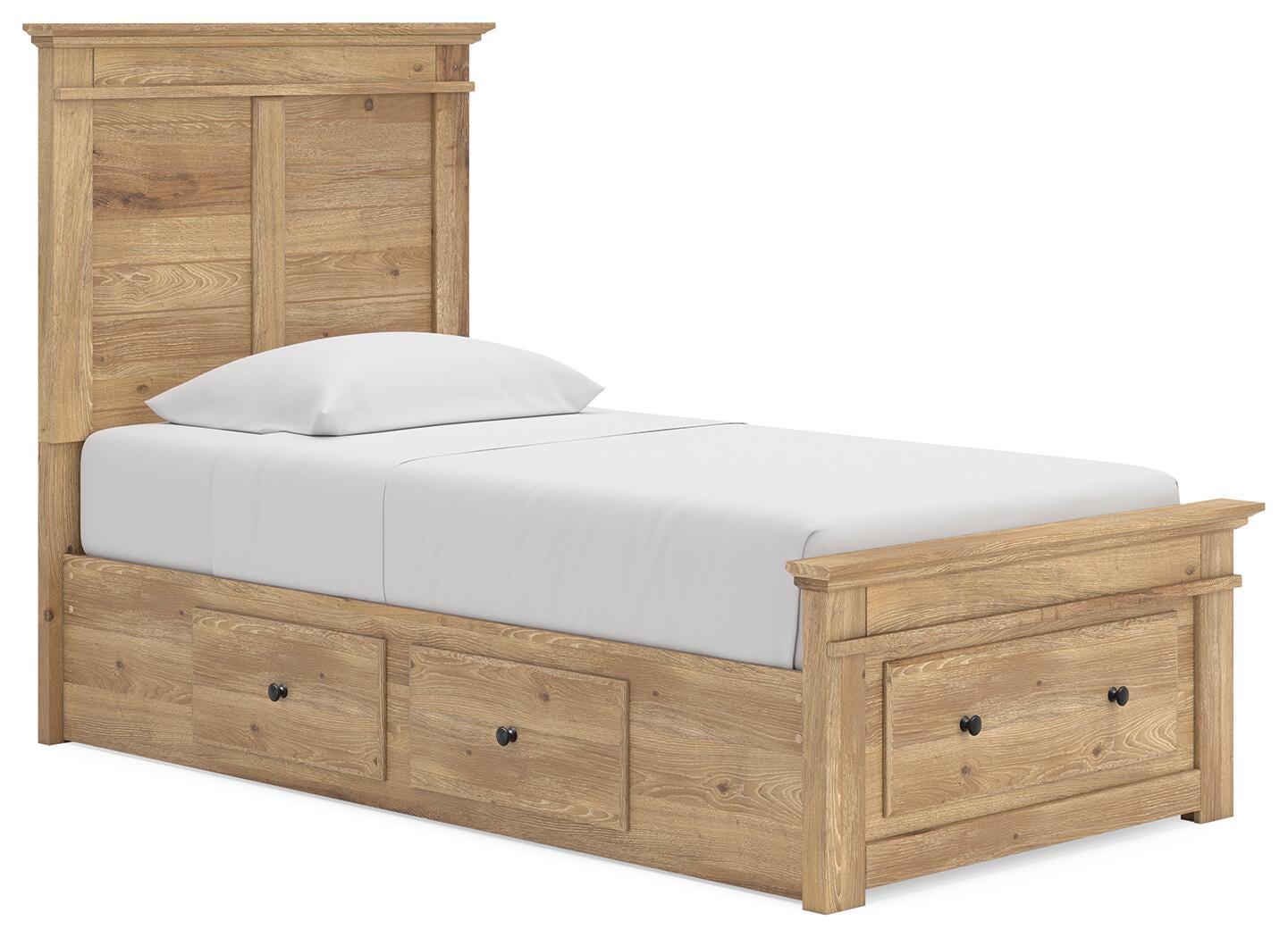 Makidern Tan Twin Panel Storage Bed angled view
