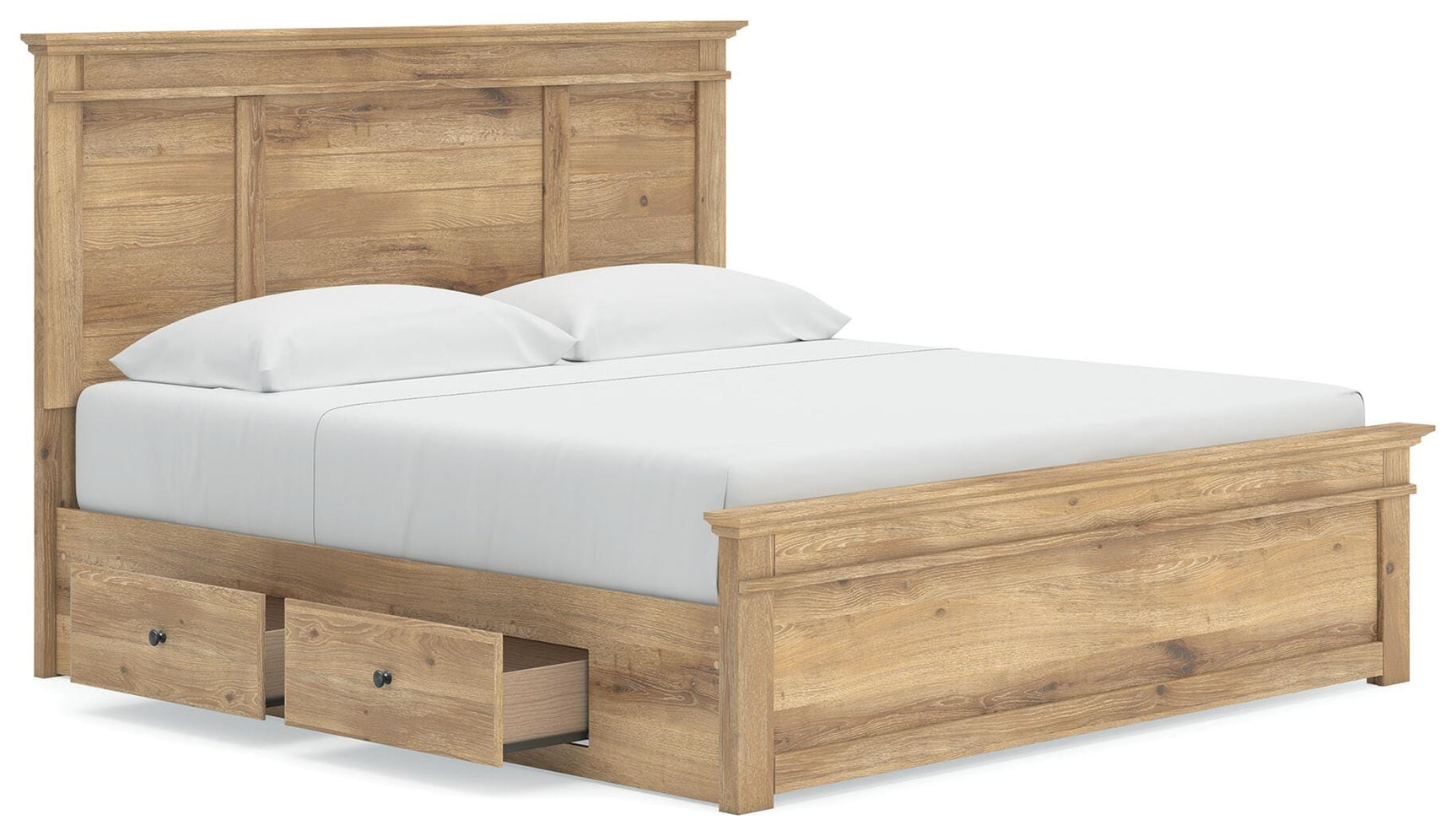 Makidern Tan King Panel Storage Bed angled view