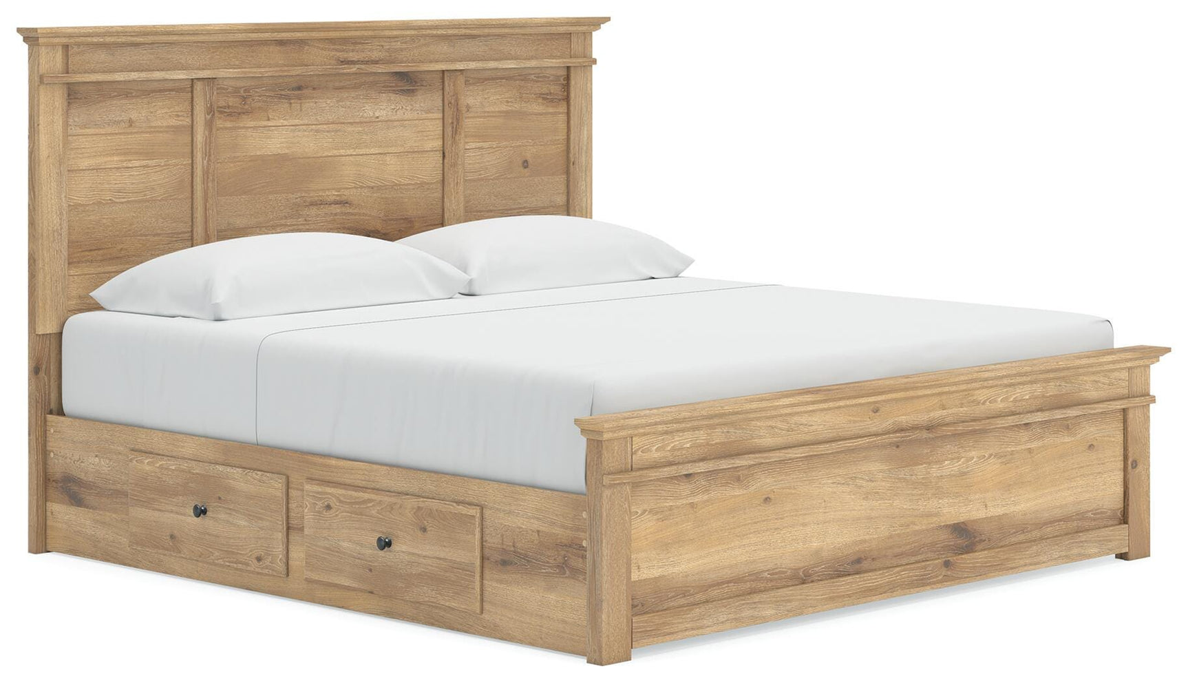 Makidern Tan King Panel Storage Bed angled view