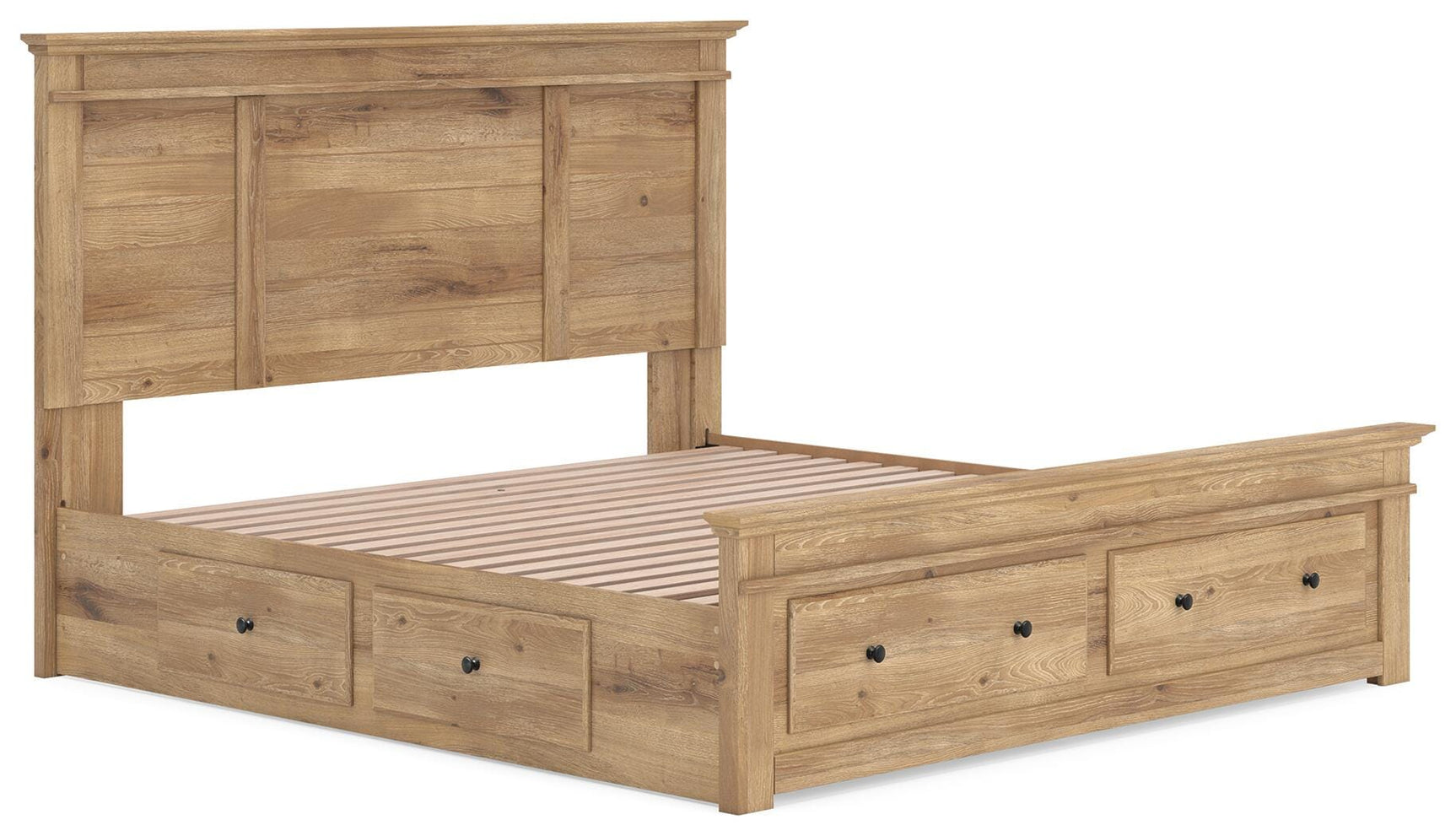Makidern Tan King Panel Storage Bed angled view