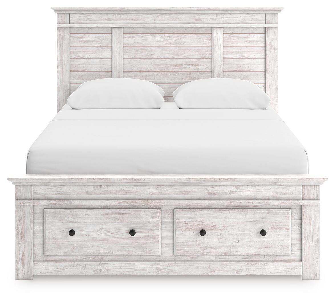 Makidern Whitewash Queen Panel Storage Bed view 7