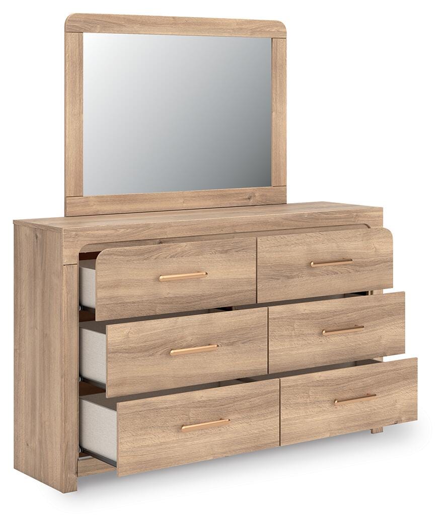 Kinlanni Tan Upholstered Panel Bedroom Set angled view