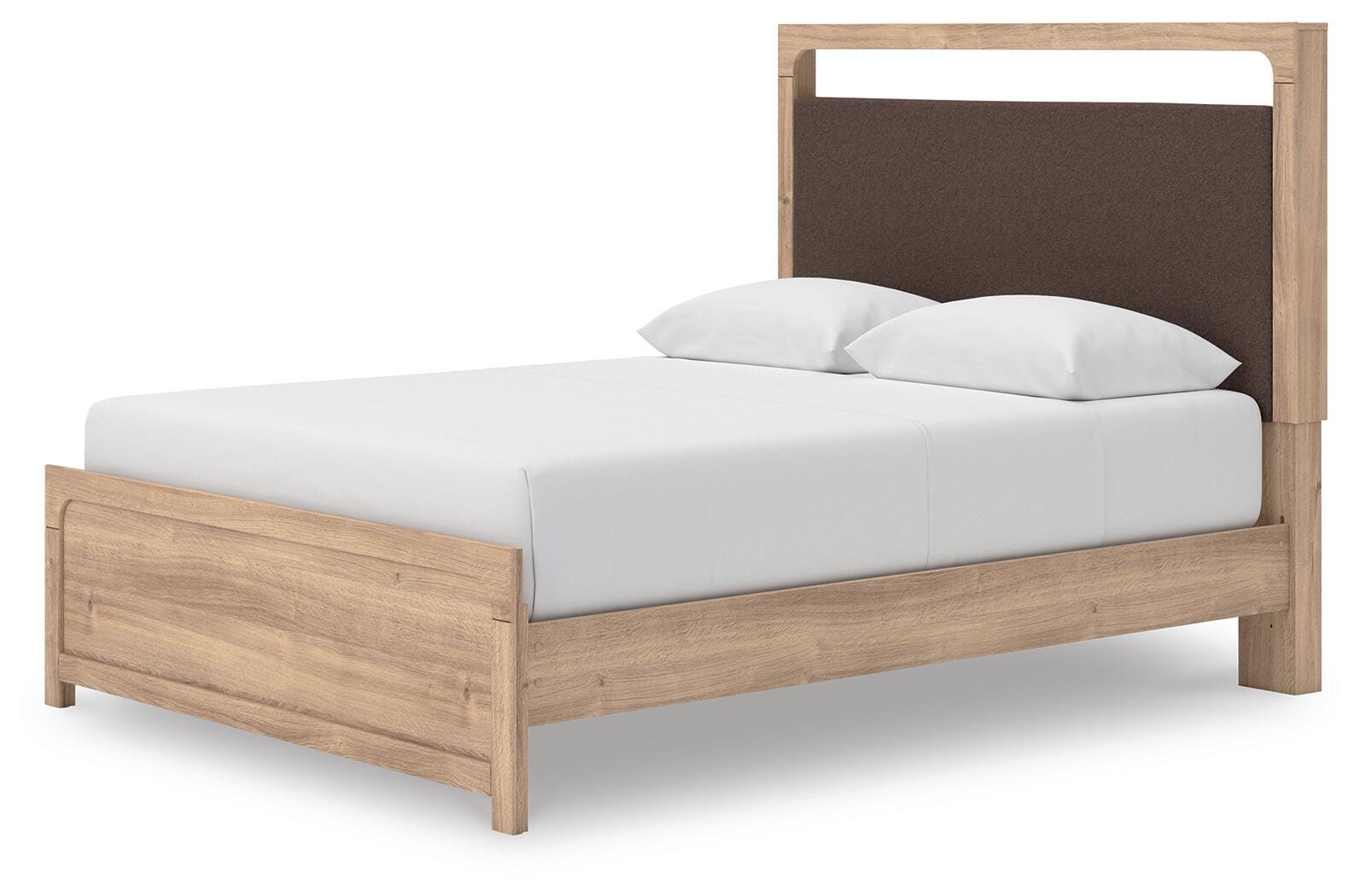 Kinlanni Tan Upholstered Platform Bedroom Set angled view