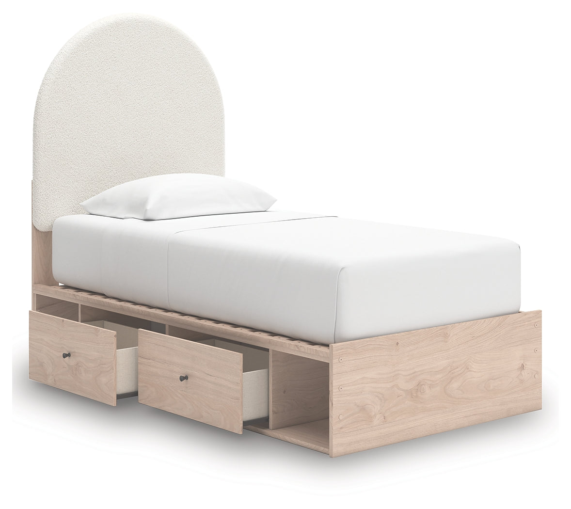 Arloster Tan/White Twin Upholstered Panel Bed with Storage