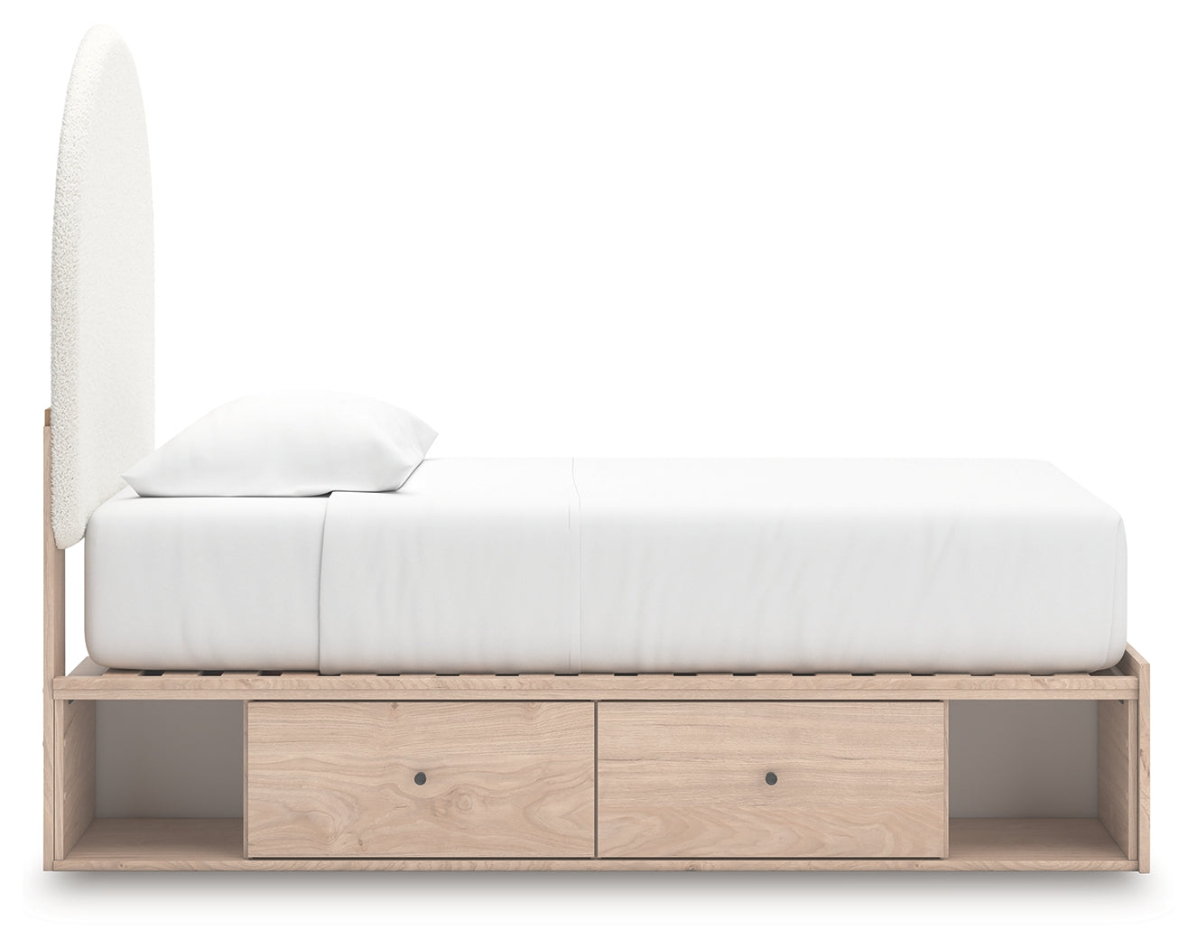 Arloster Tan/White Twin Upholstered Panel Bed with Storage