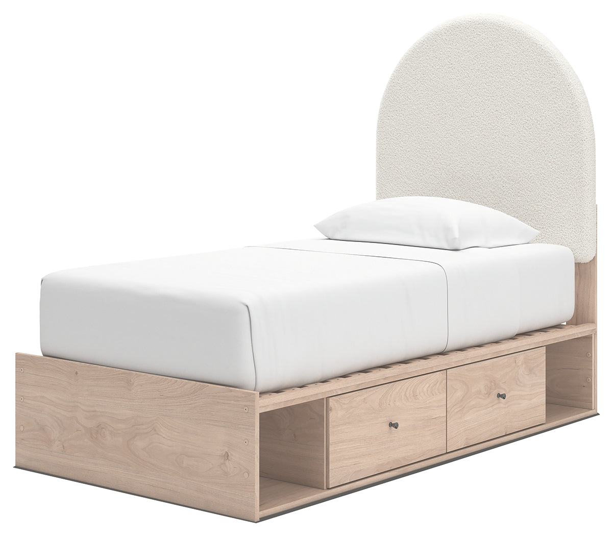 Shapella Tan/White Twin Upholstered Panel Bed with Storage
