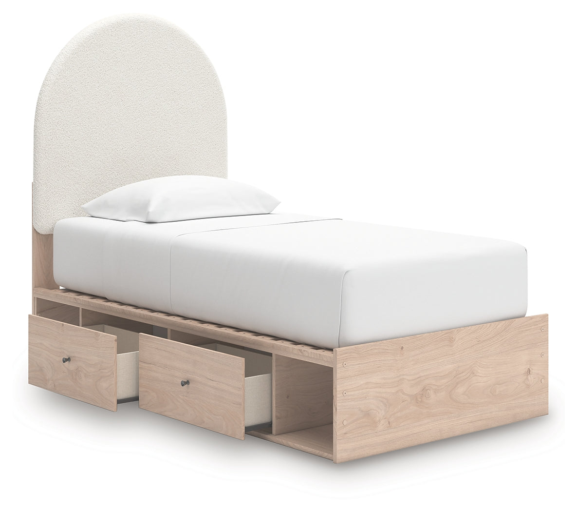 Shapella Tan/White Twin Upholstered Panel Bed with Storage